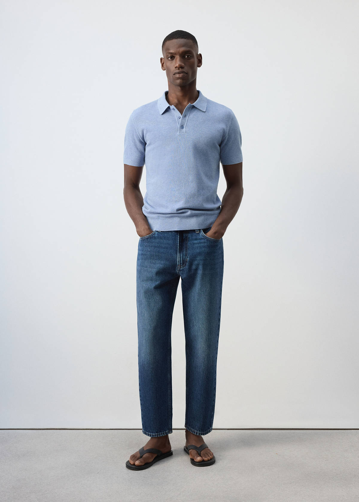 Fine knit cotton blend polo — Blue