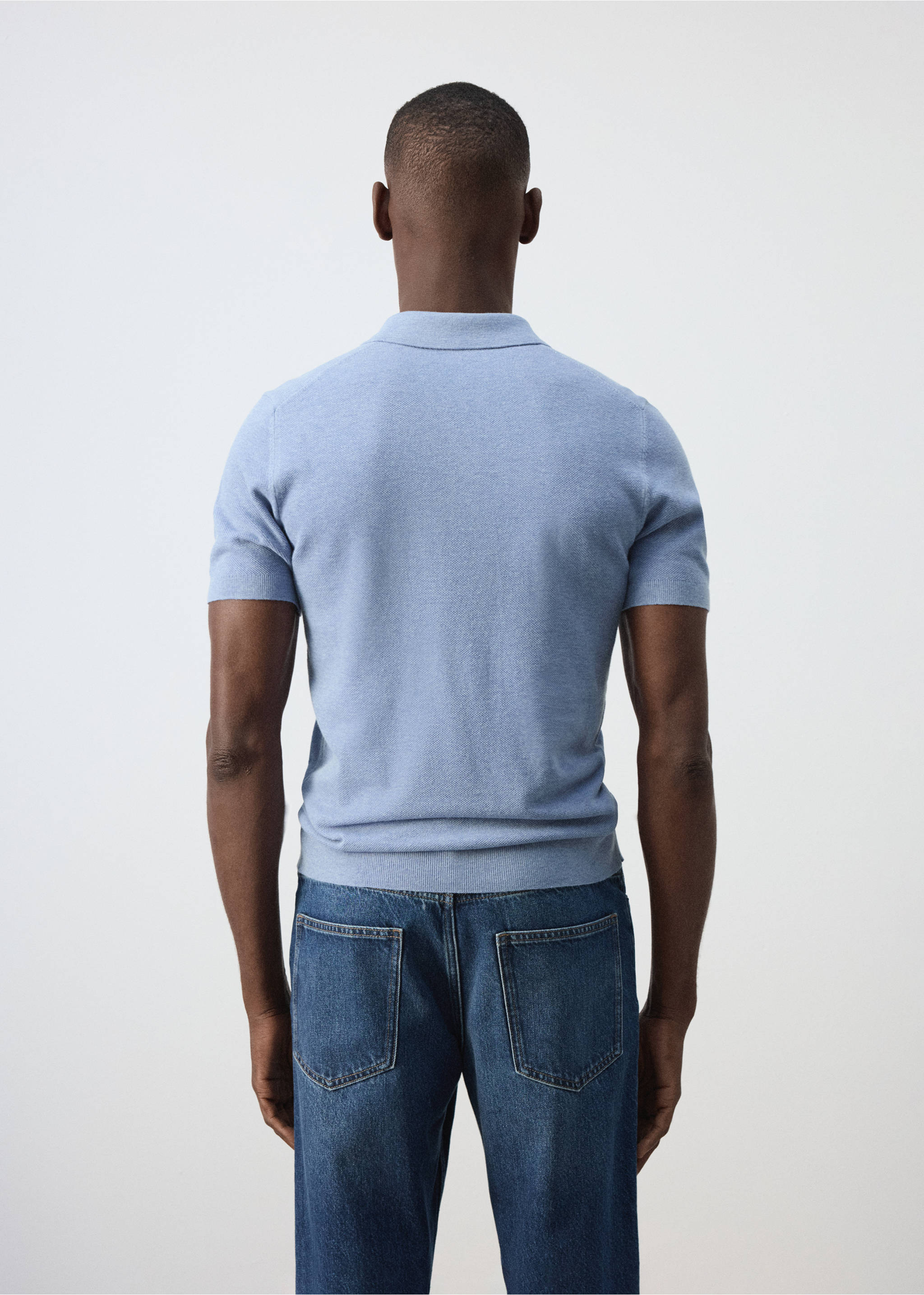 Polo mélange coton maille fine - Verso de l’article, Bleu. Ref: 37067771-00.