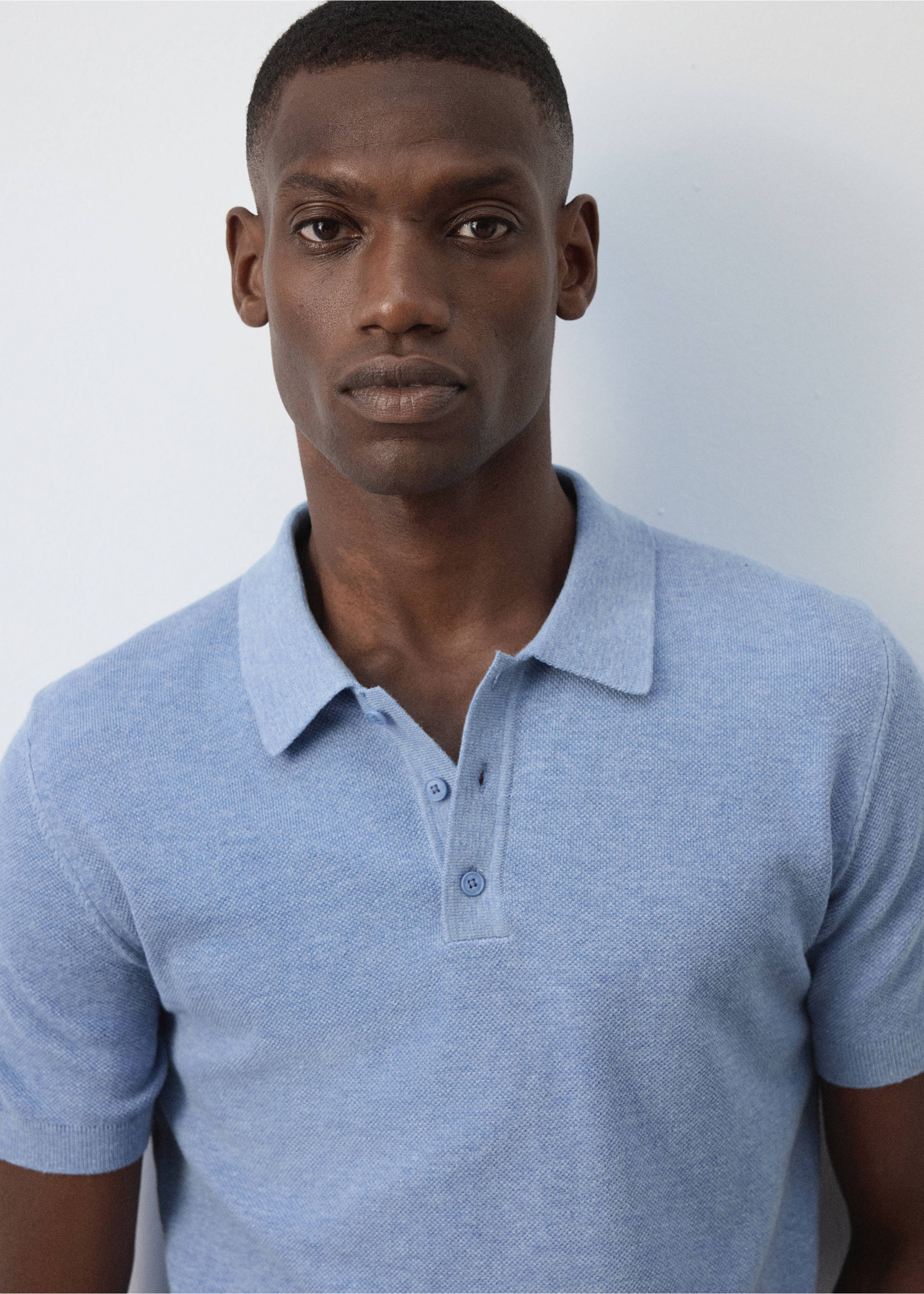 Polo mélange coton maille fine - Détail de l'article 1, Bleu. Ref: 37067771-00.