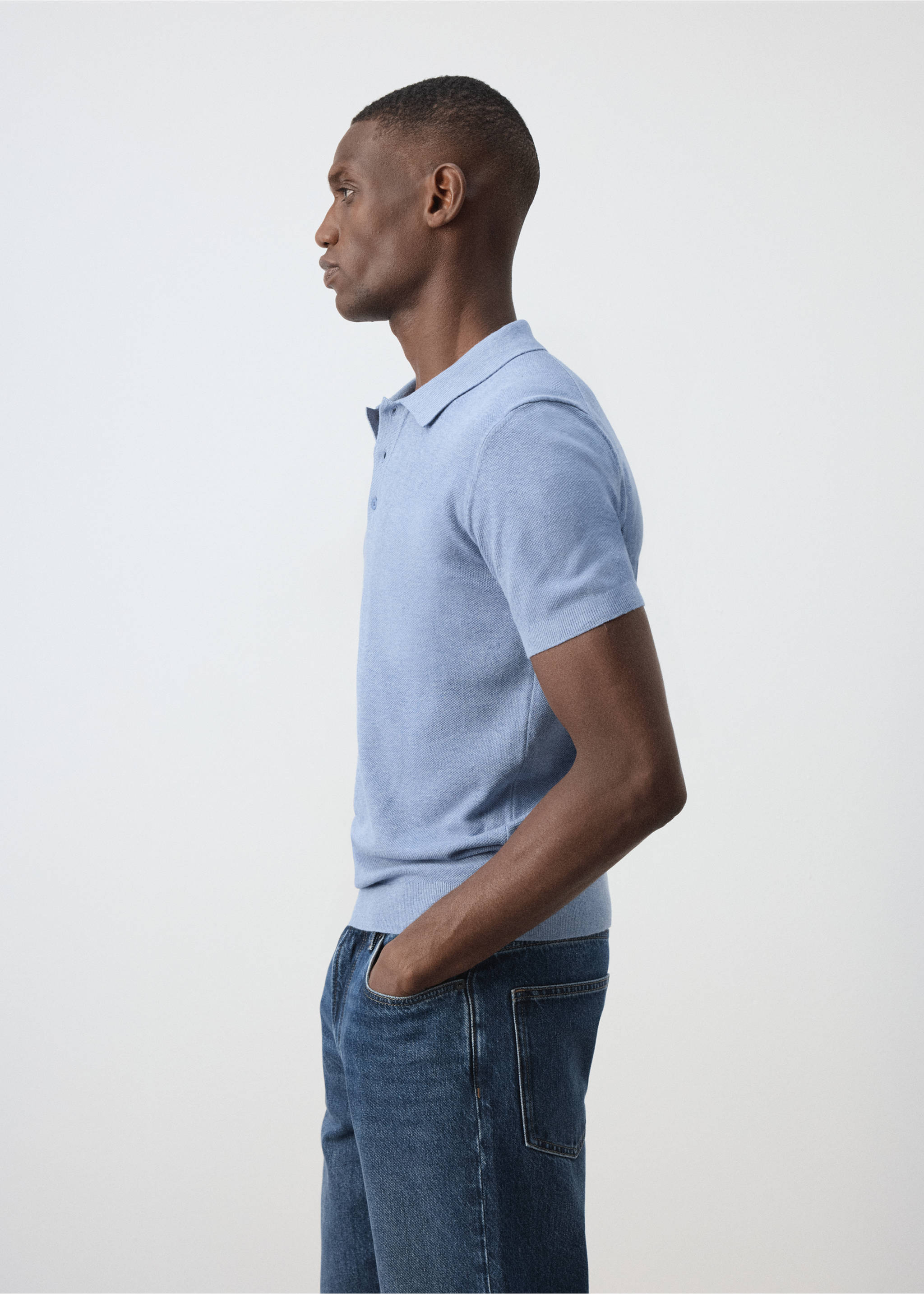 Polo mélange coton maille fine - Détail de l'article 2, Bleu. Ref: 37067771-00.
