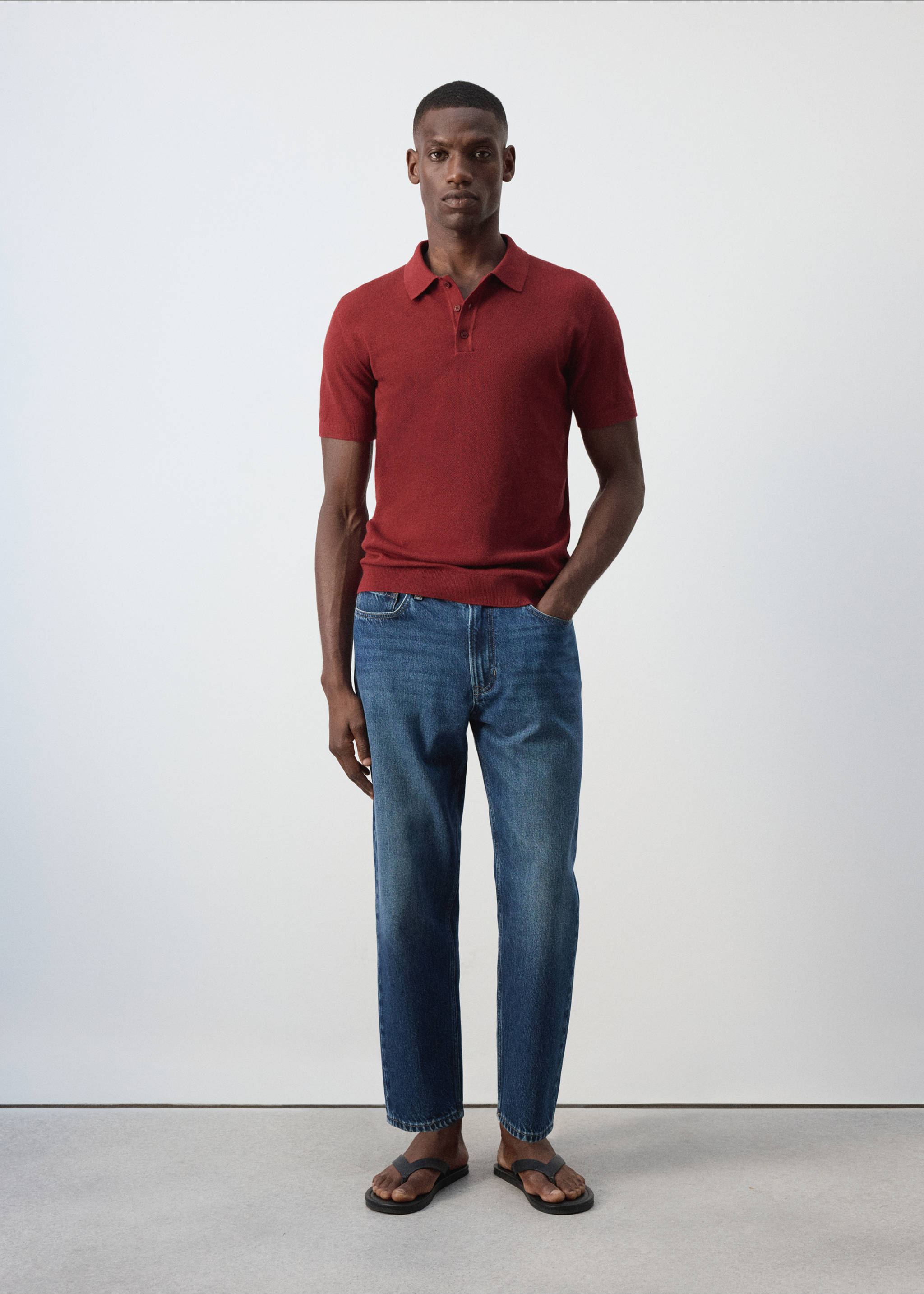 Polo mélange coton maille fine - Plan général, Rouge moyen. Ref: 37067771-00.