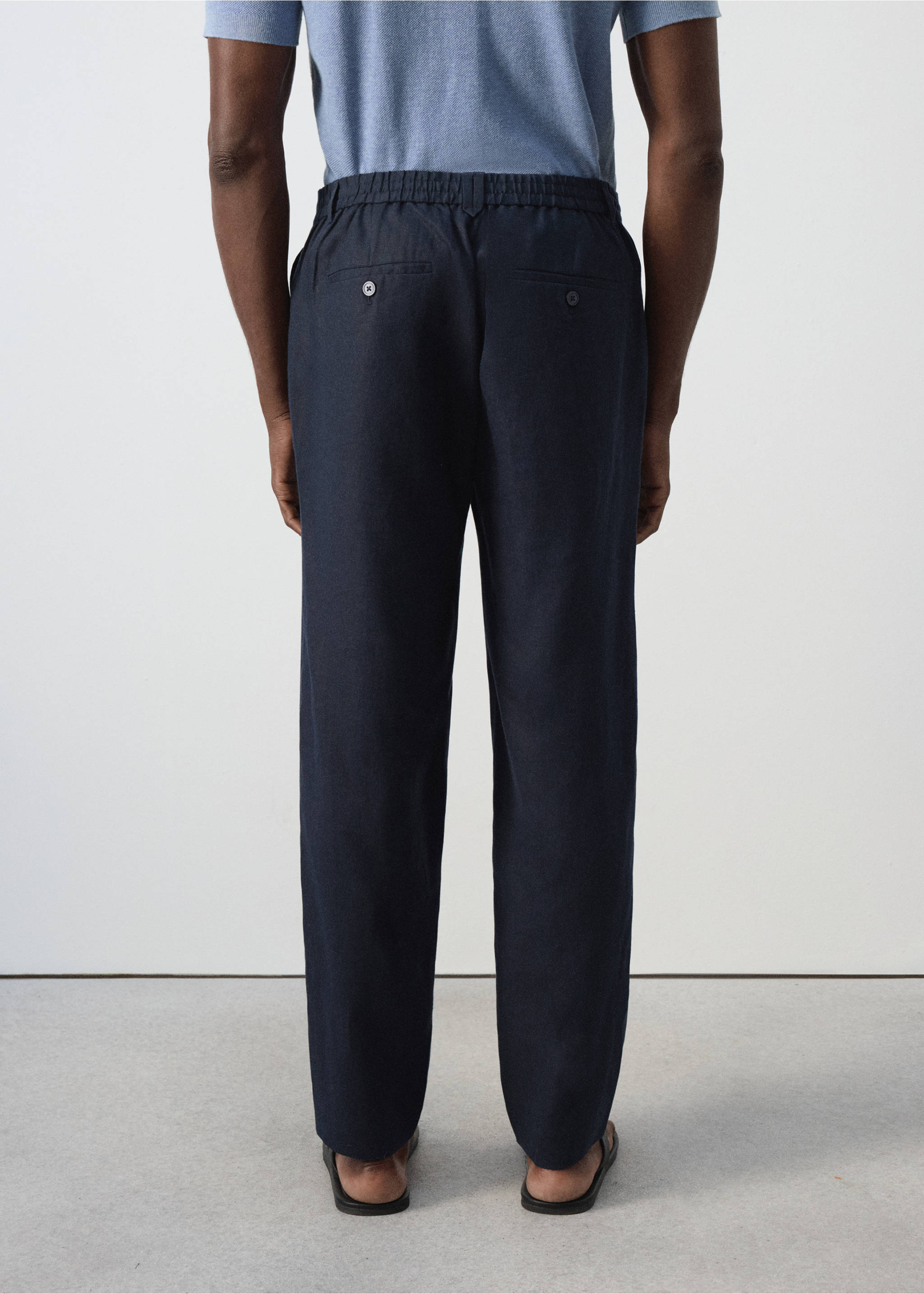 Pantalon 100 % lin, coupe relaxed fit, cordon de serrage - Détail de l'article 4, Bleu nuit. Ref: 37067772-00.