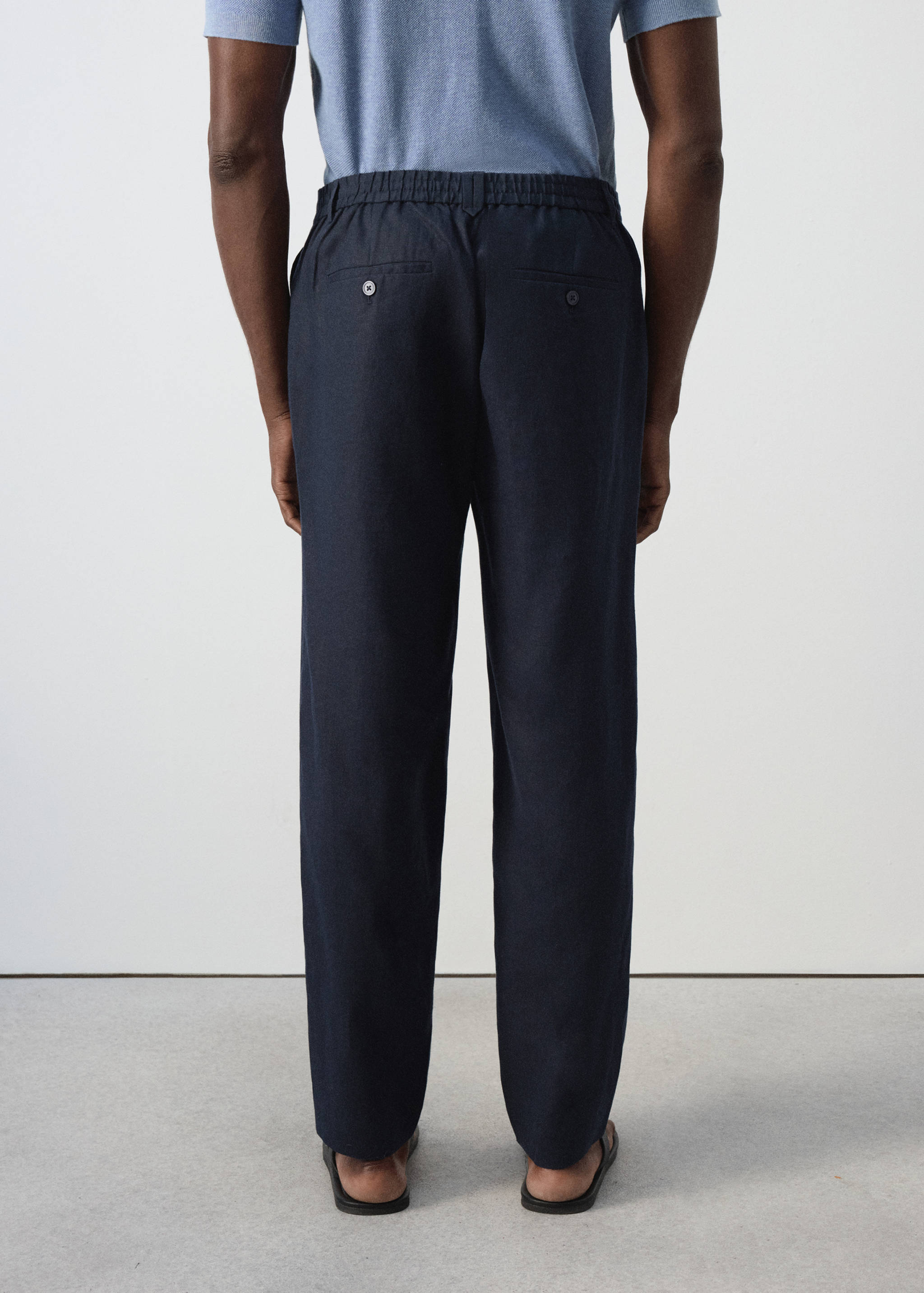 Pantalon 100 % lin, coupe relaxed fit, cordon de serrage - Détail de l'article 4