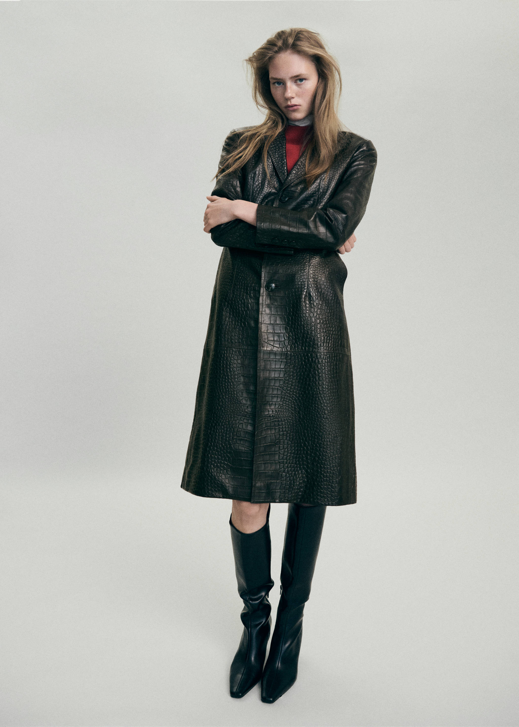 Croc-embossed faux fur coat - General plane