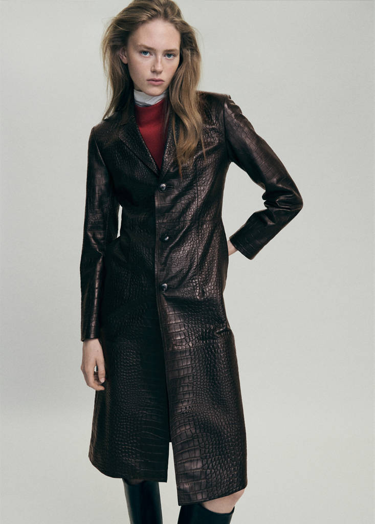 Croc-Embossed Faux Fur Coat