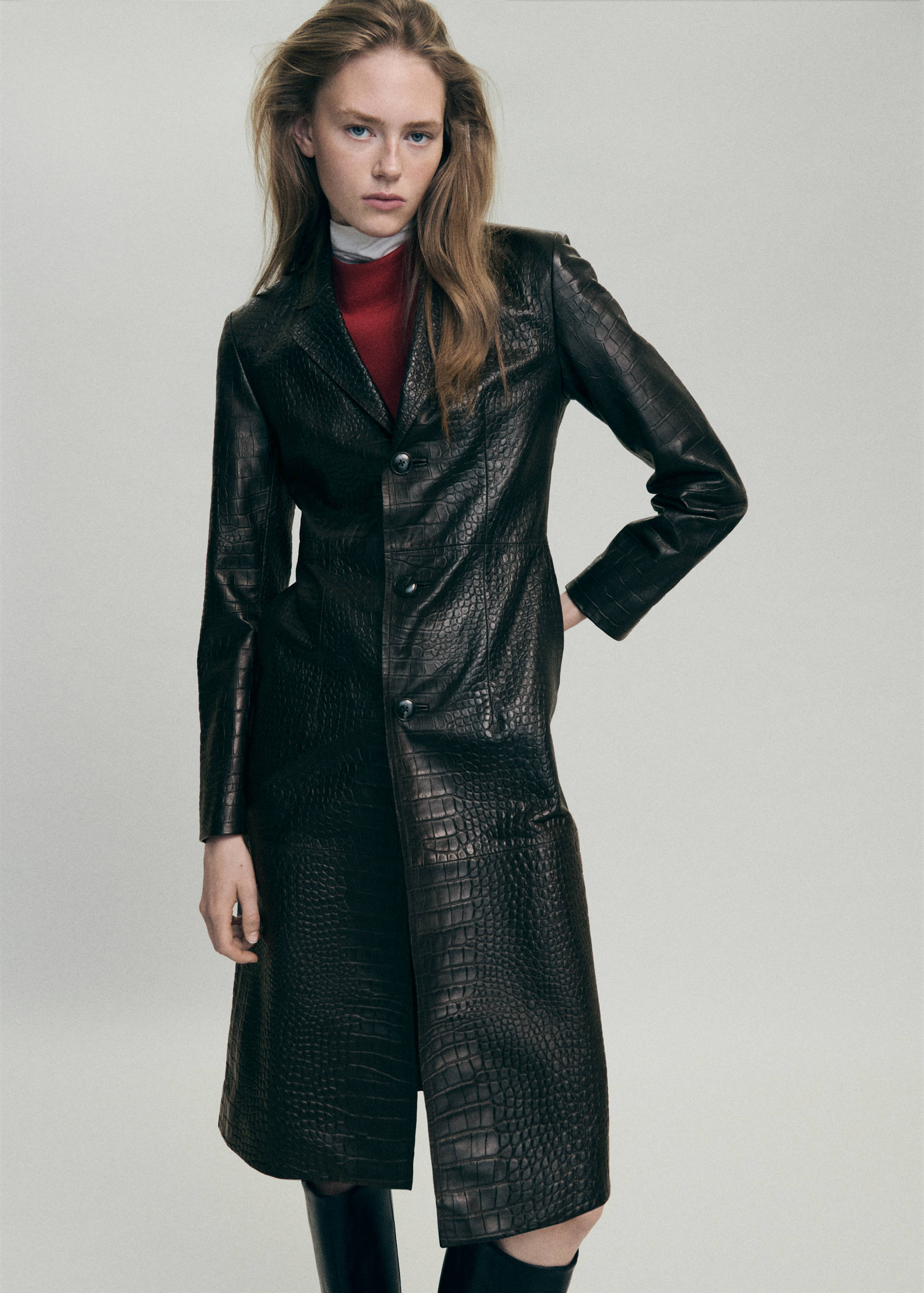 Croc-embossed faux fur coat - Medium plane