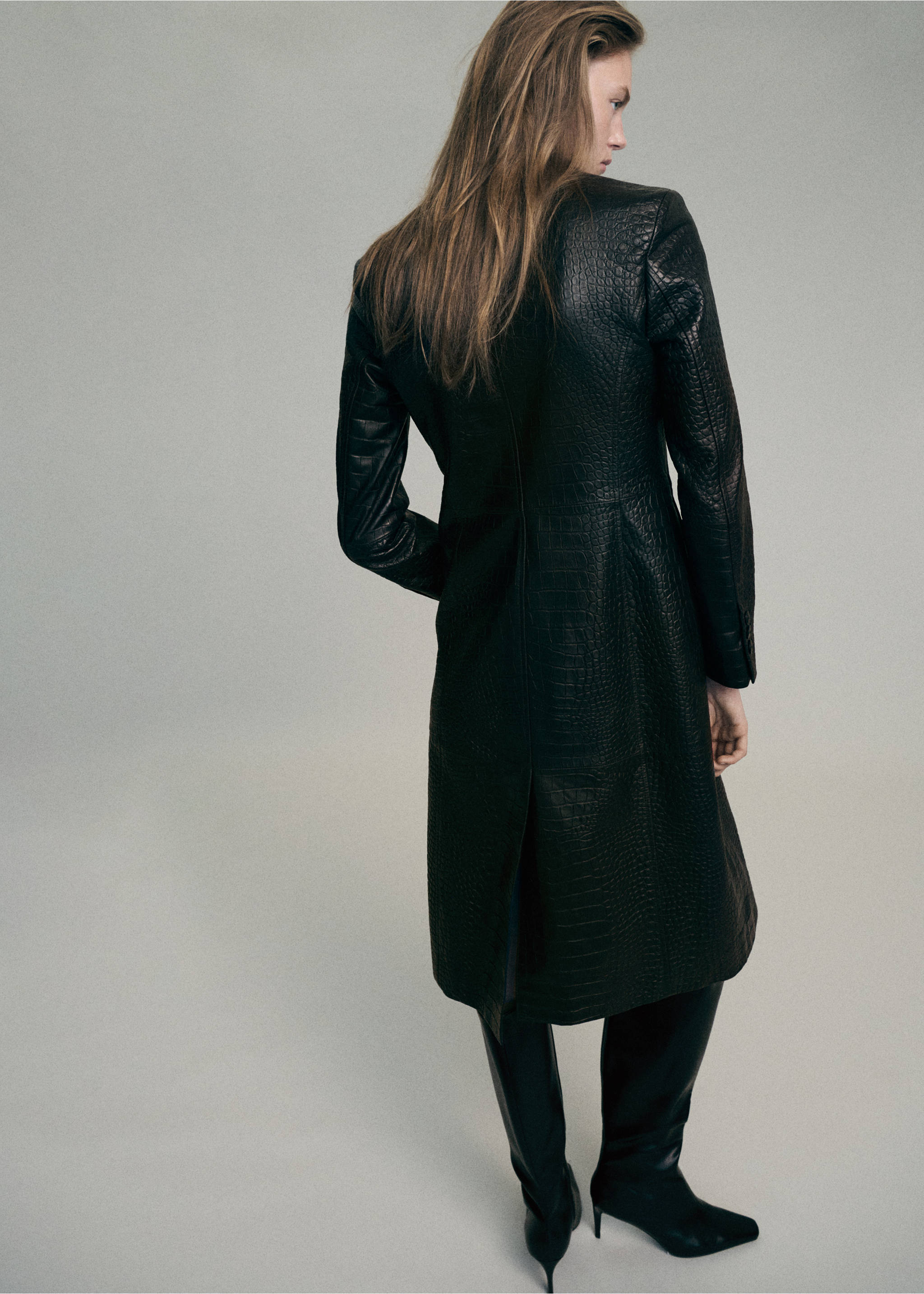 Croc-embossed faux fur coat - Reverse of the article, Brown. Ref: 37067773-00.