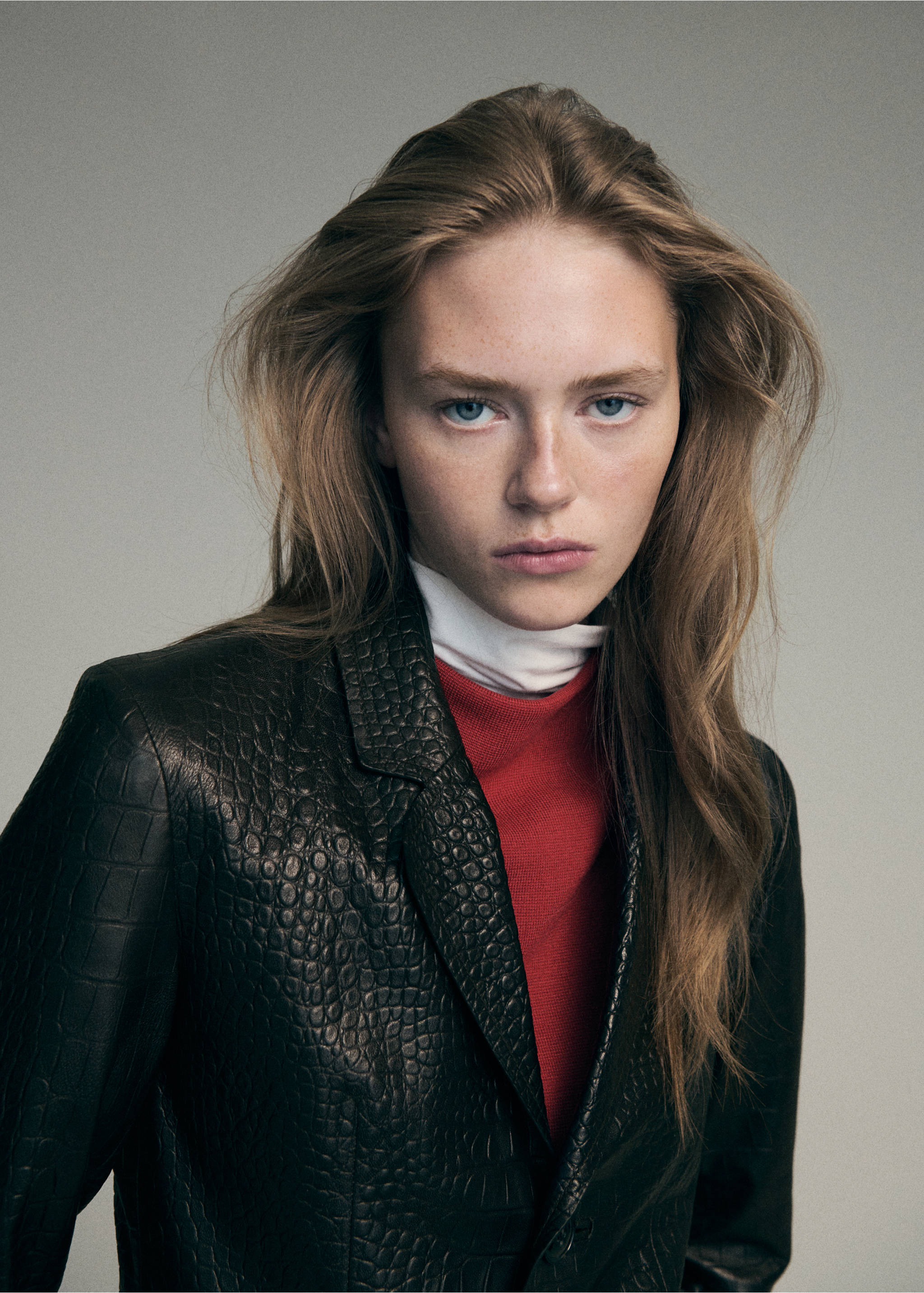 Croc-embossed faux fur coat - Details of the article 1, Brown. Ref: 37067773-00.