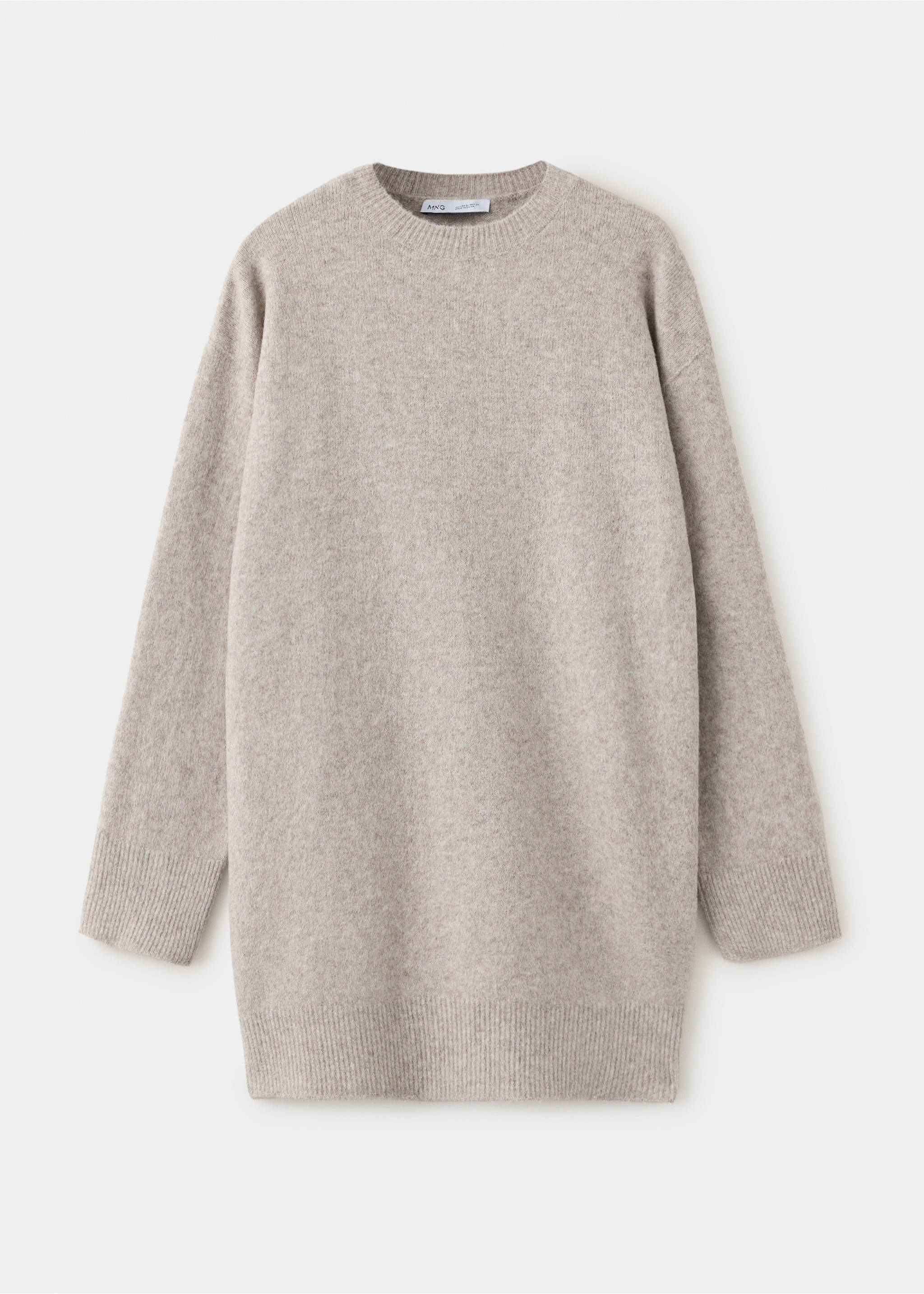Beige knitted dress with a crew neck and long sleeves., Light/Pastel Grey. Ref: 37067774-00.