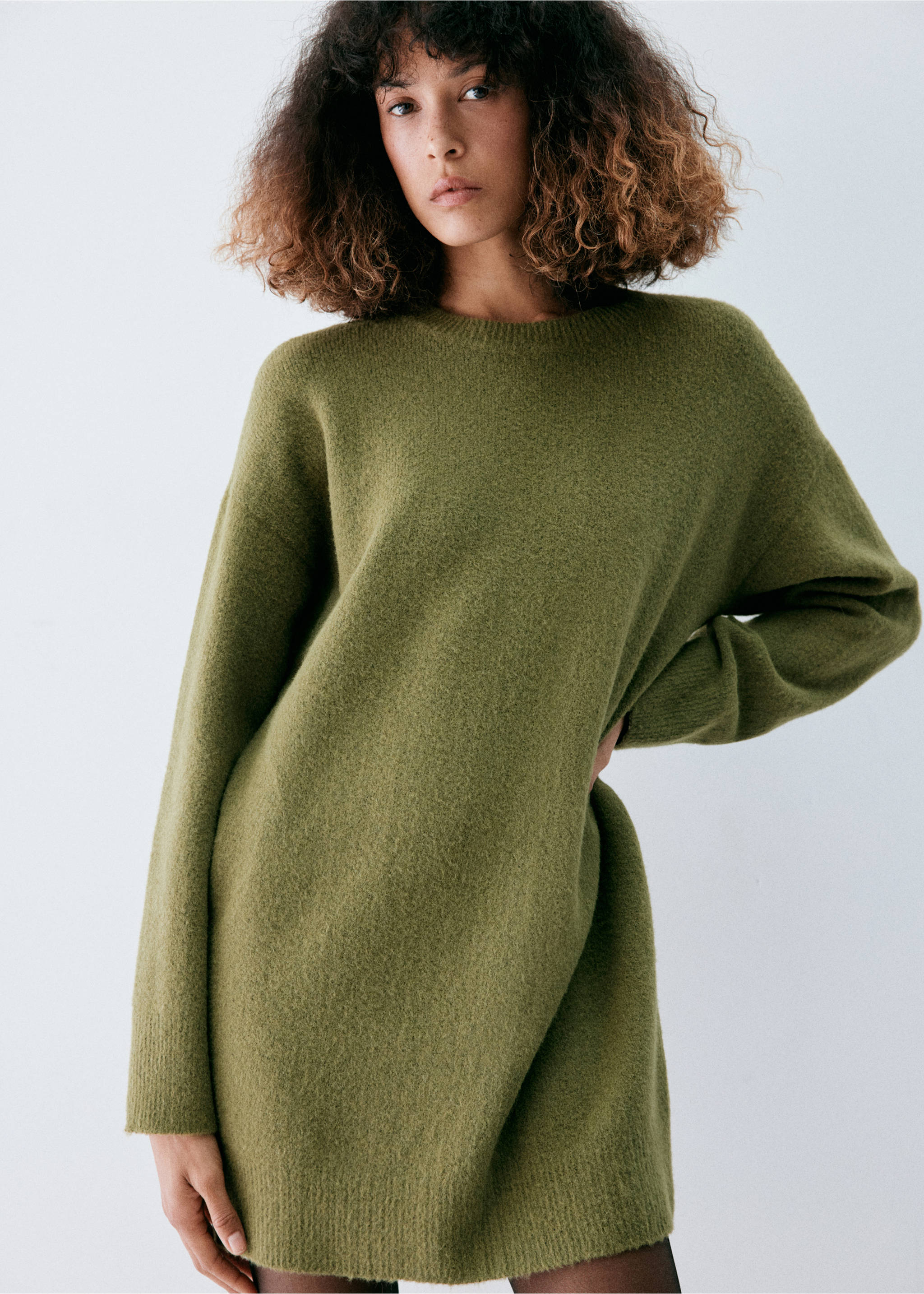Long-sleeved knit dress - Medium plane, Forest Green. Ref: 37067774-00.