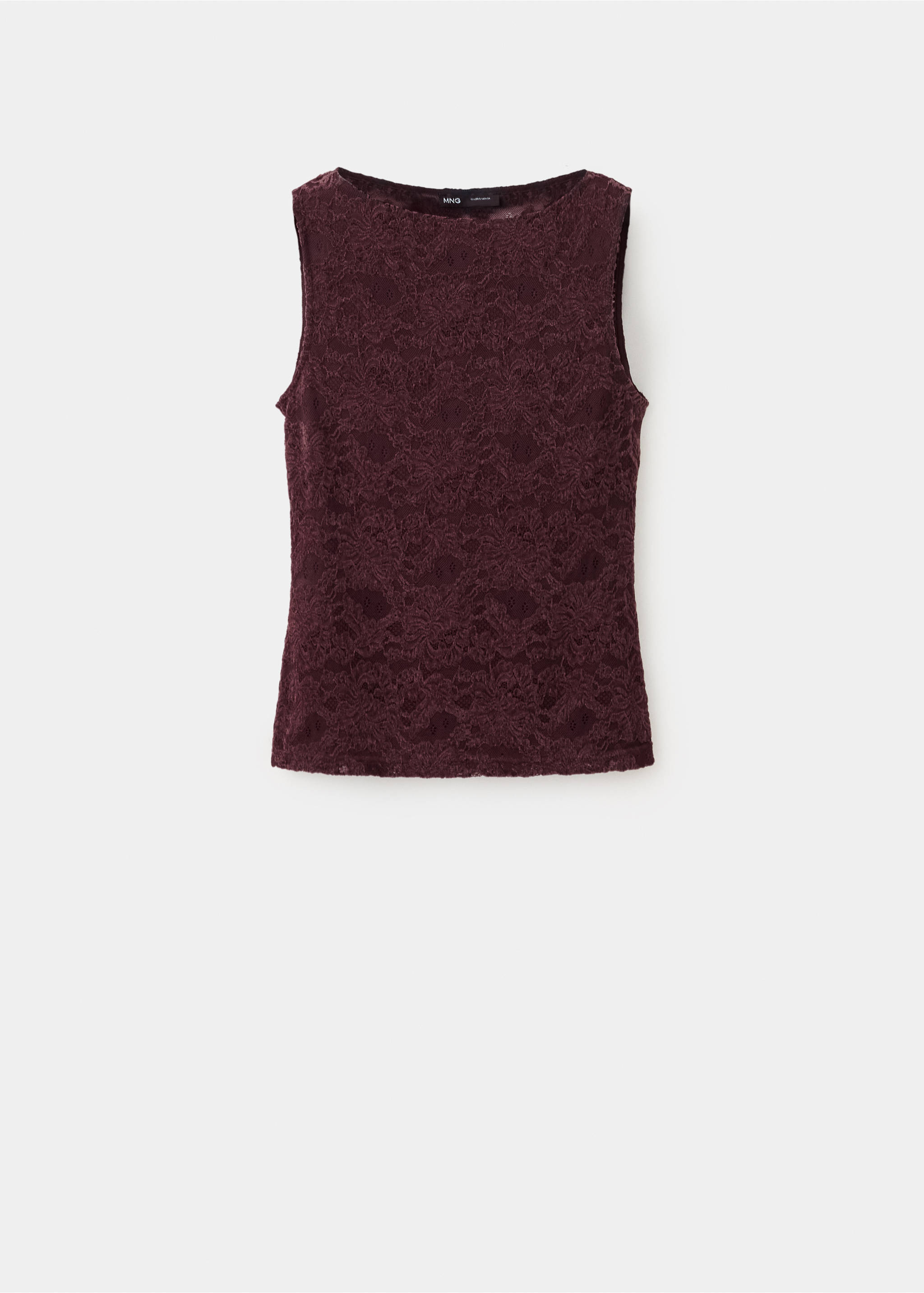 Maroon boat neck sleeveless lace top, Burgundy. Ref: 37067777-00.