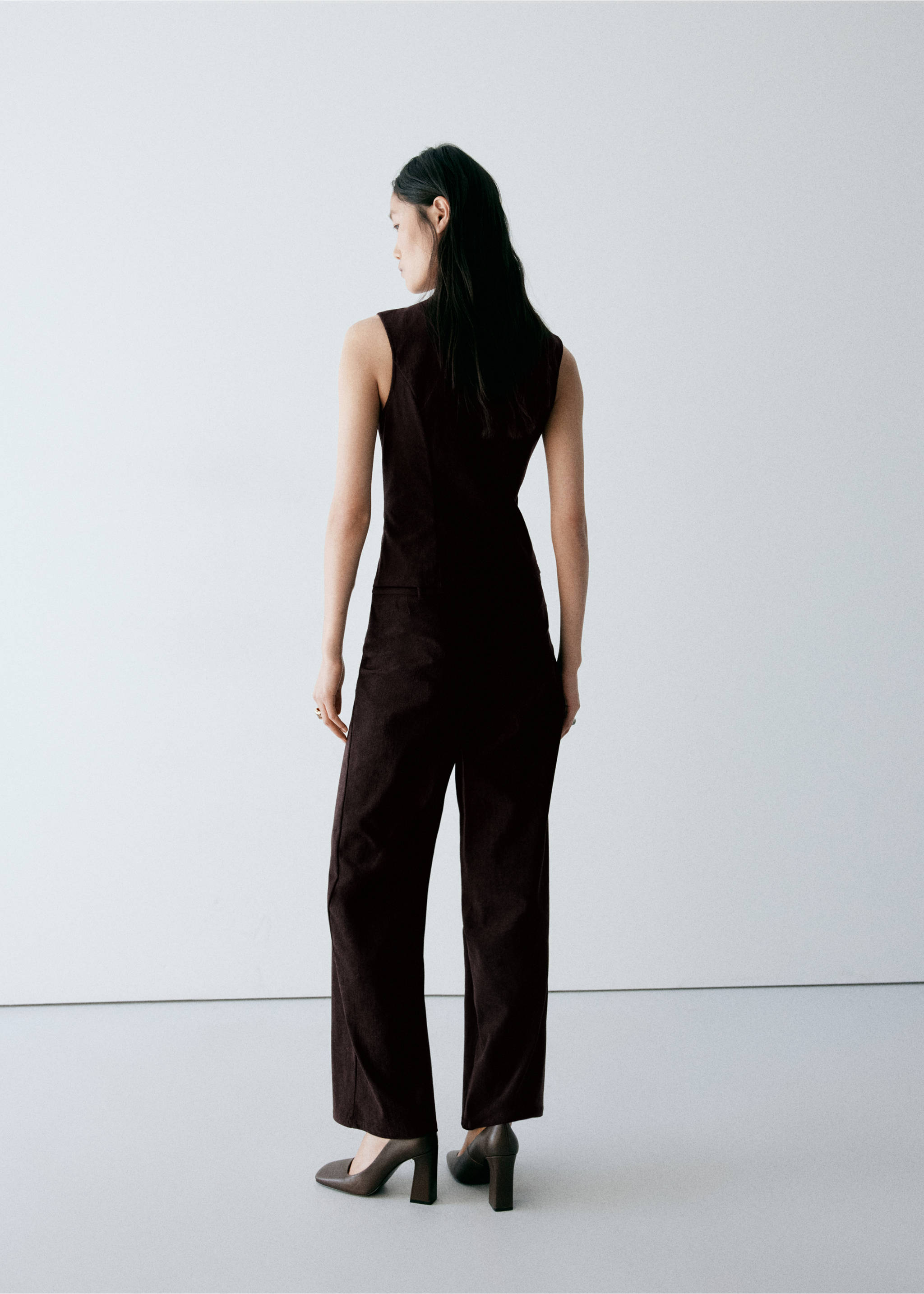 Corduroy trousers with drawstring - Reverse of the article, Chocolate. Ref: 37067778-00.