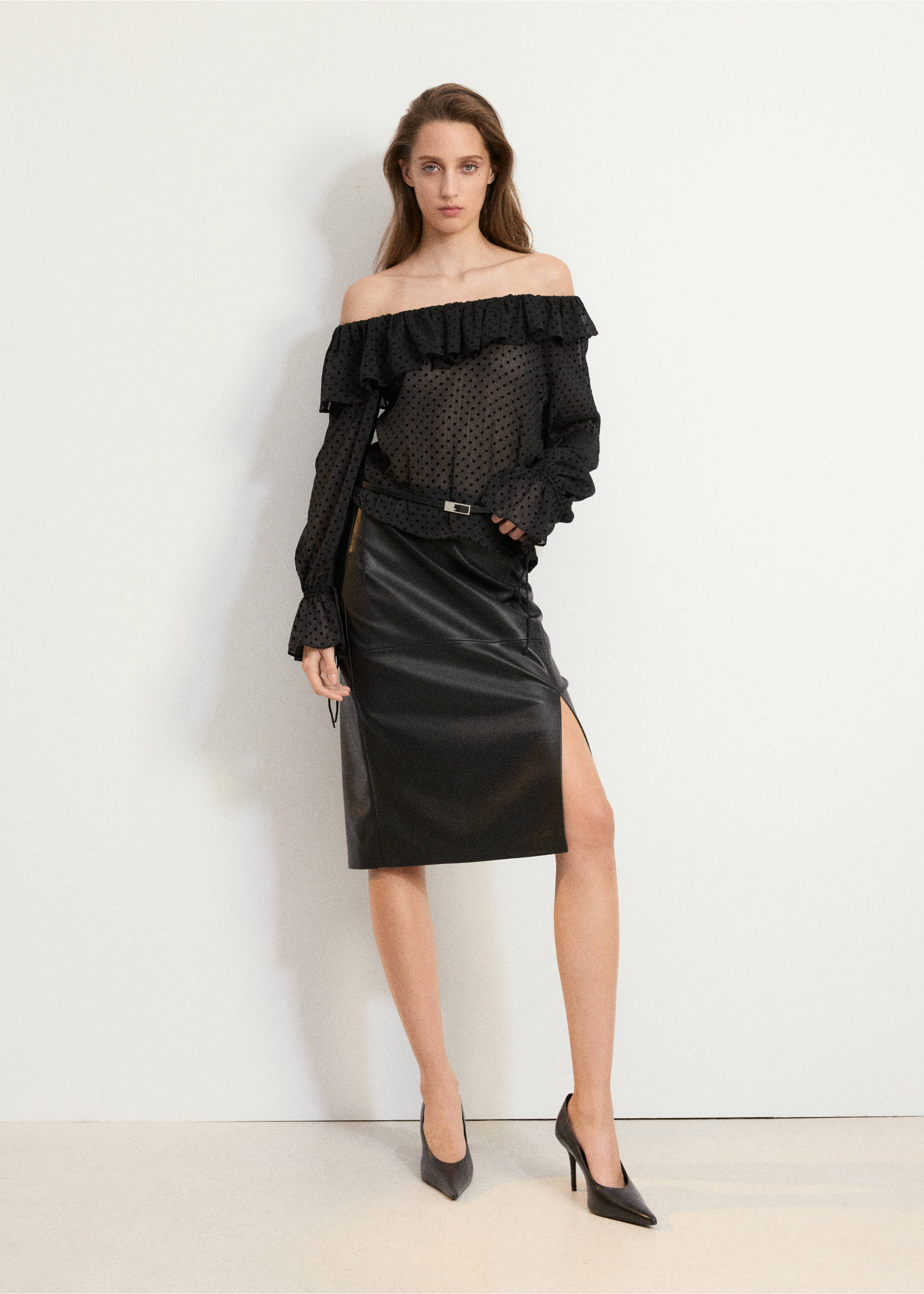 Blouse semi-transparente pois - Plan général, Noir. Ref: 37067780-00.