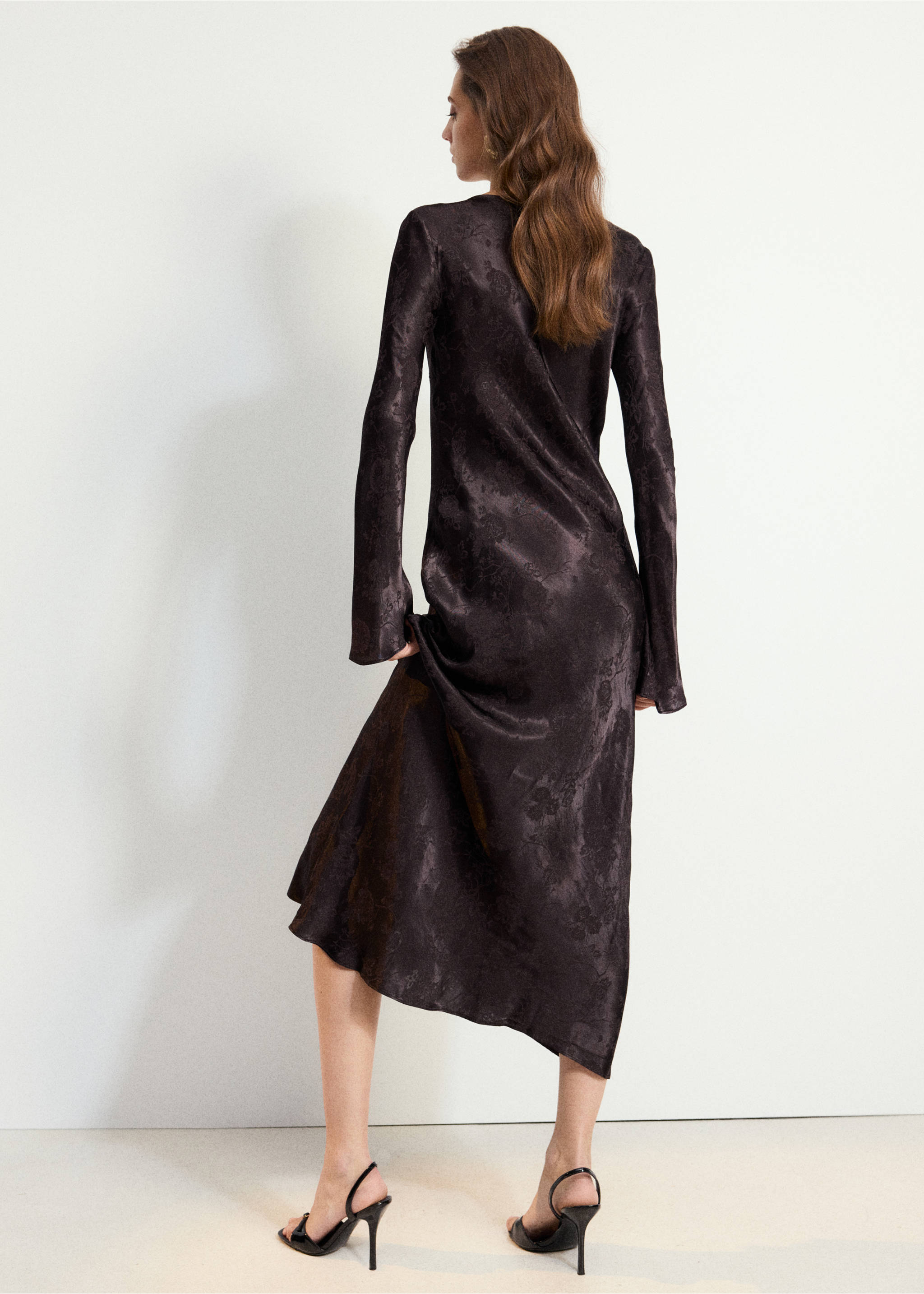 Jacquard dress with flared sleeves - Reverse of the article, Brown. Ref: 37067783-00.
