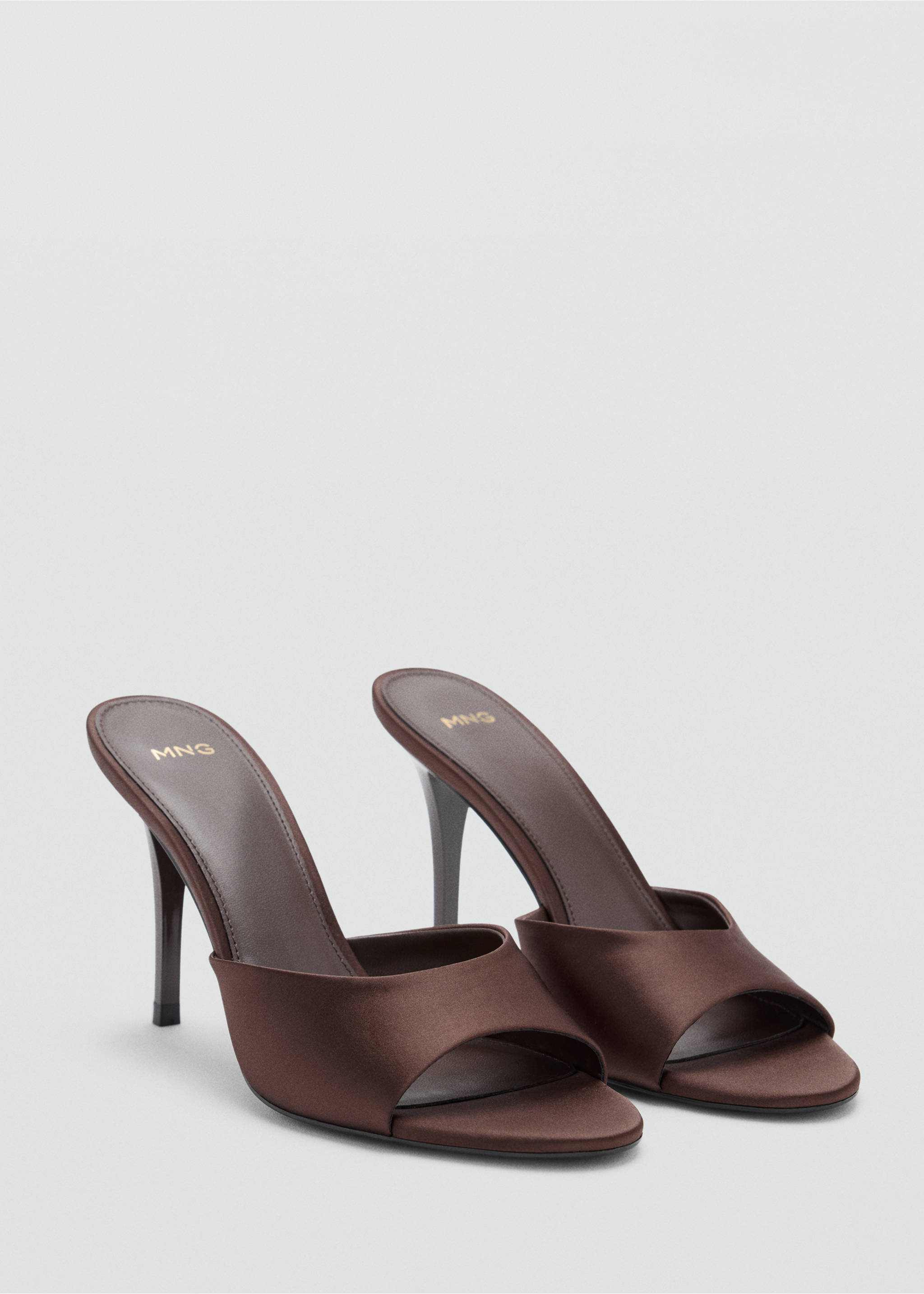 Satin stiletto heel sandal - Medium plane, Chocolate. Ref: 37067787-00.