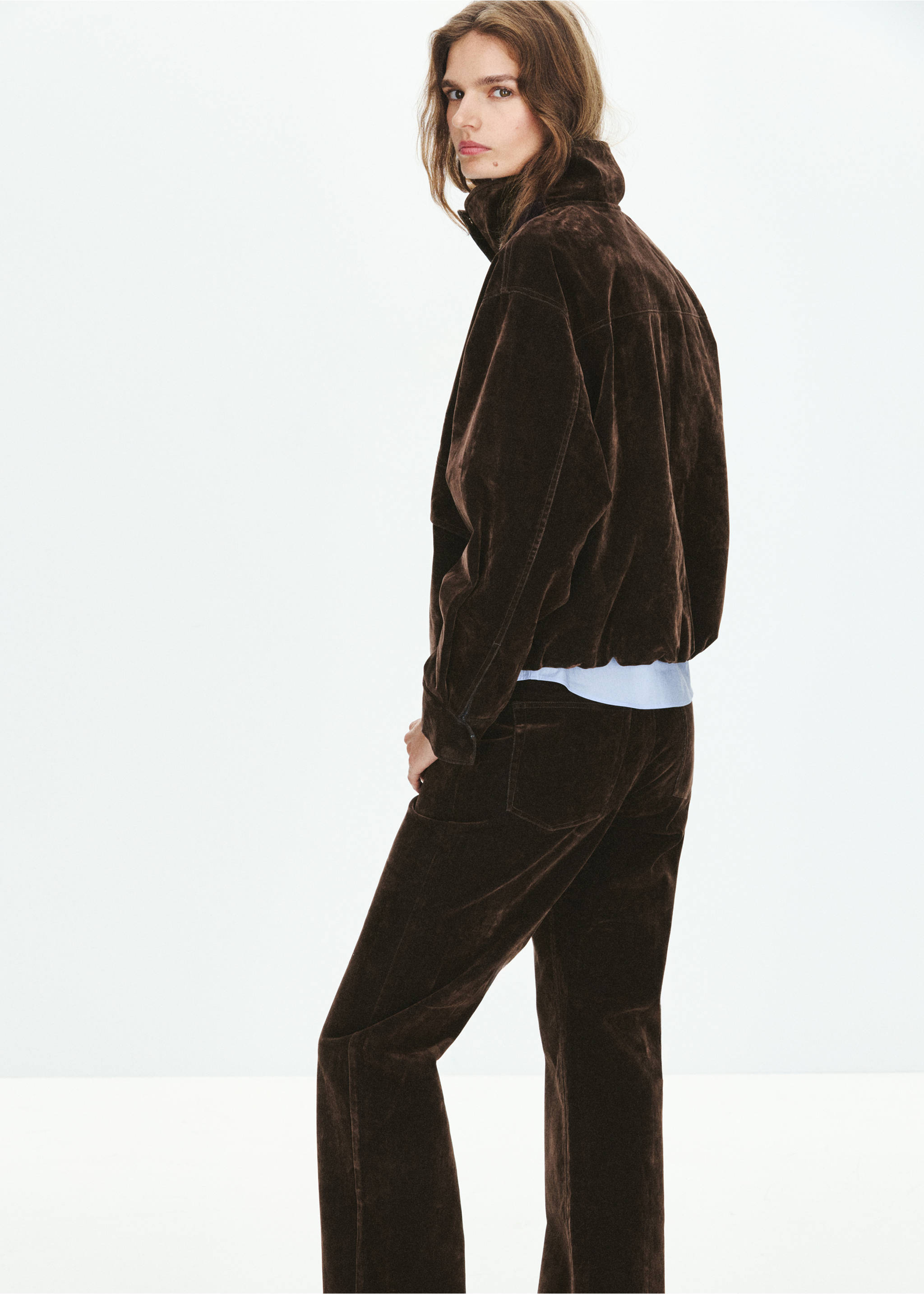 Dark brown jacket with high collar shown from the back., Brown. Ref: 37067792-00.