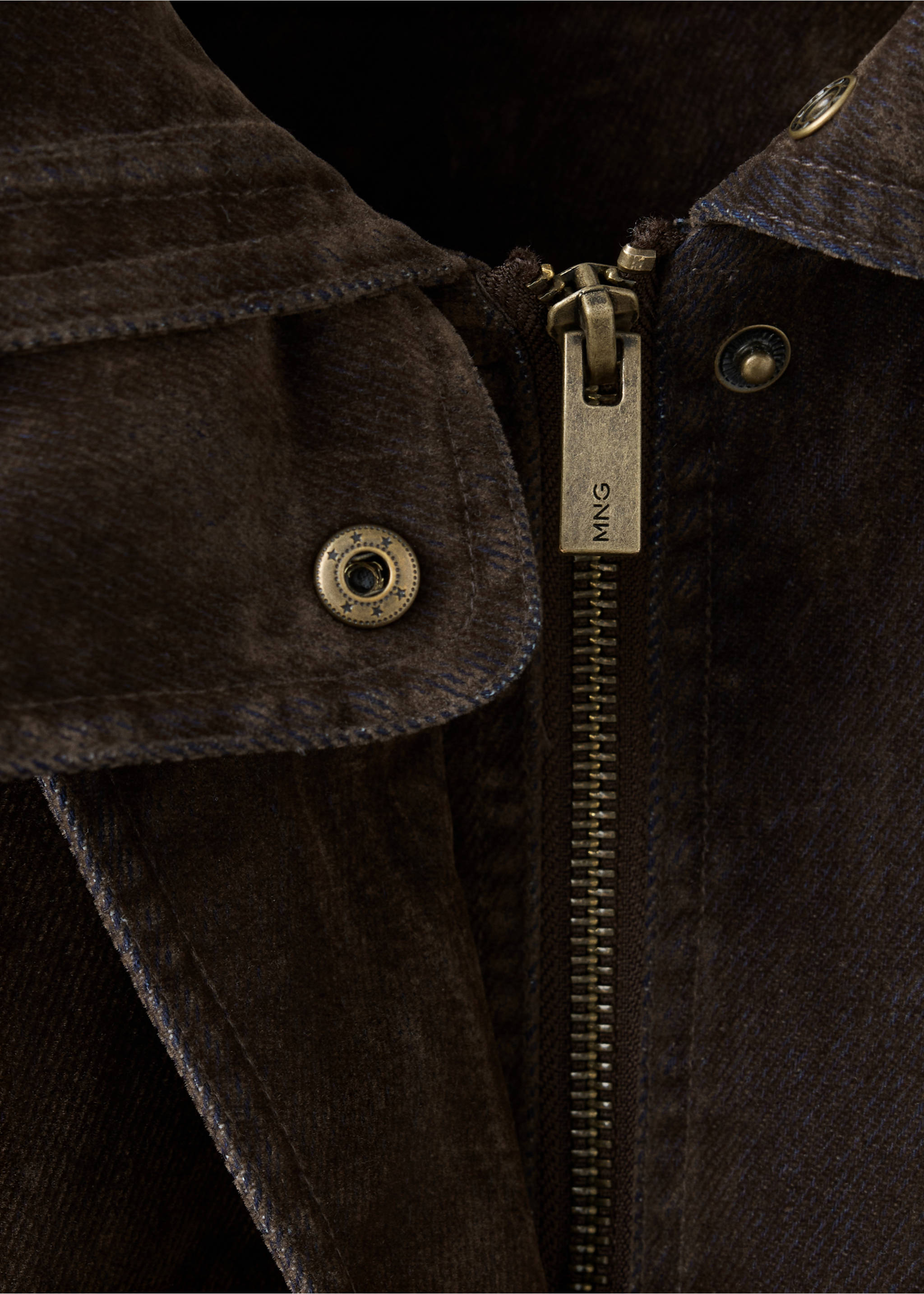 Velvety jacket with funnel neck - Details of the article 8, Brown. Ref: 37067792-00.