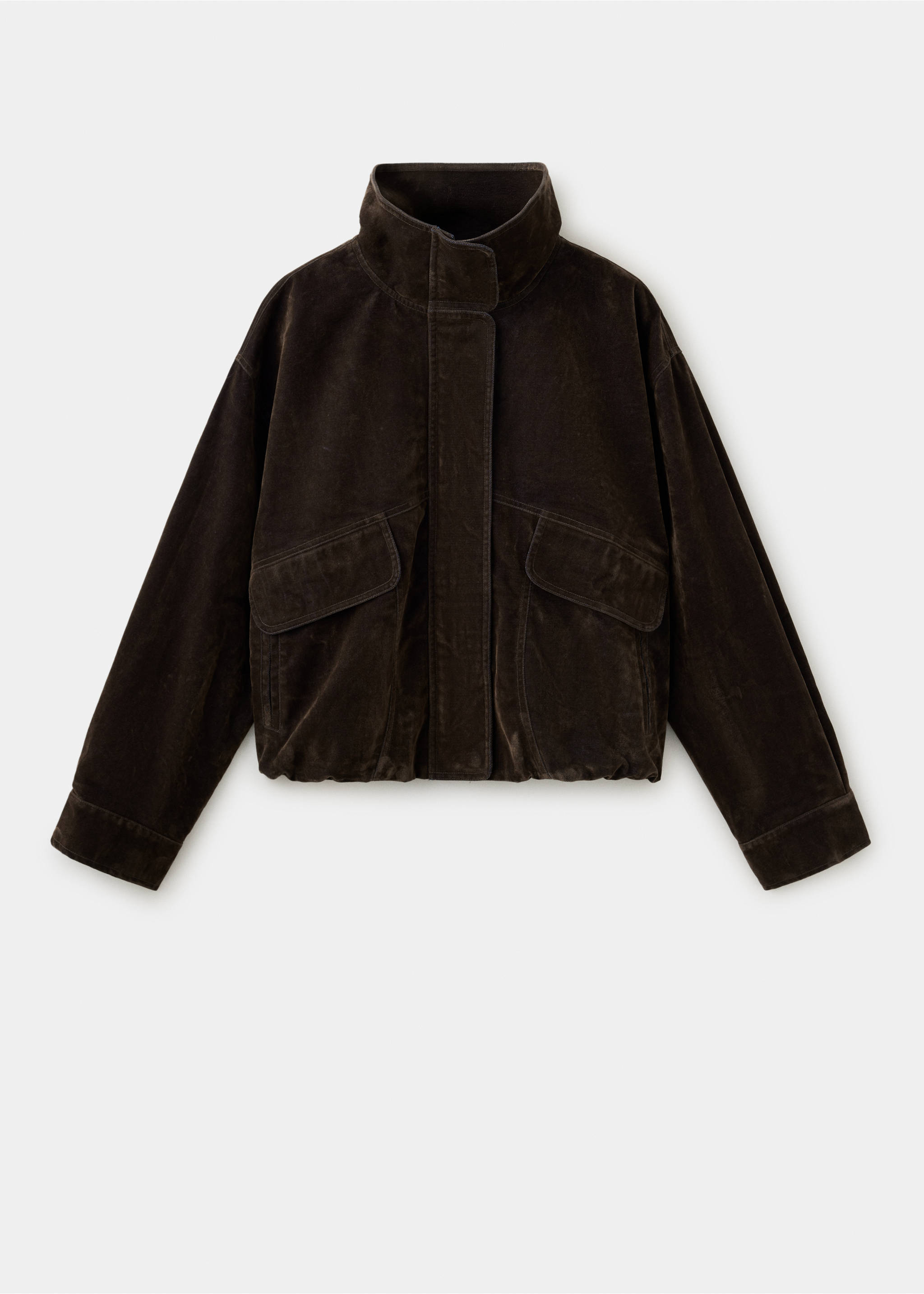 Velvety jacket with funnel neck - Article without model, Brown. Ref: 37067792-00.