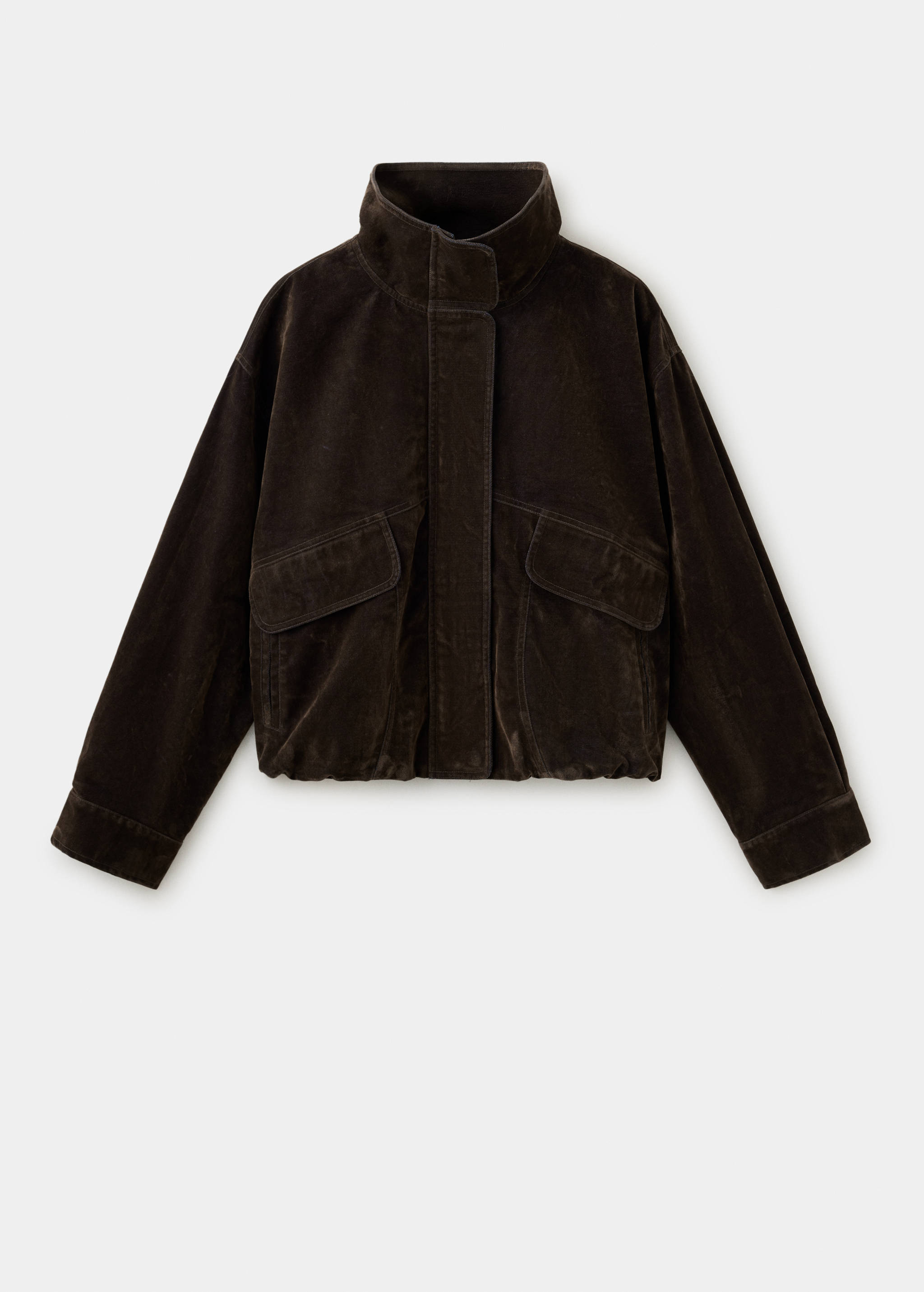 Velvety jacket with funnel neck - Article without model
