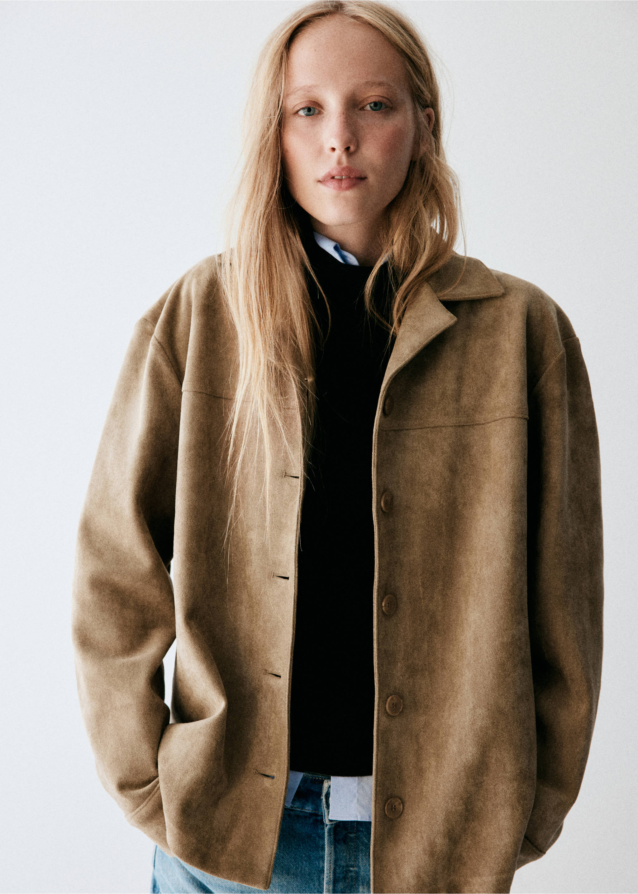 Suede effect overshirt - Medium plane, Medium Brown. Ref: 37067794-00.