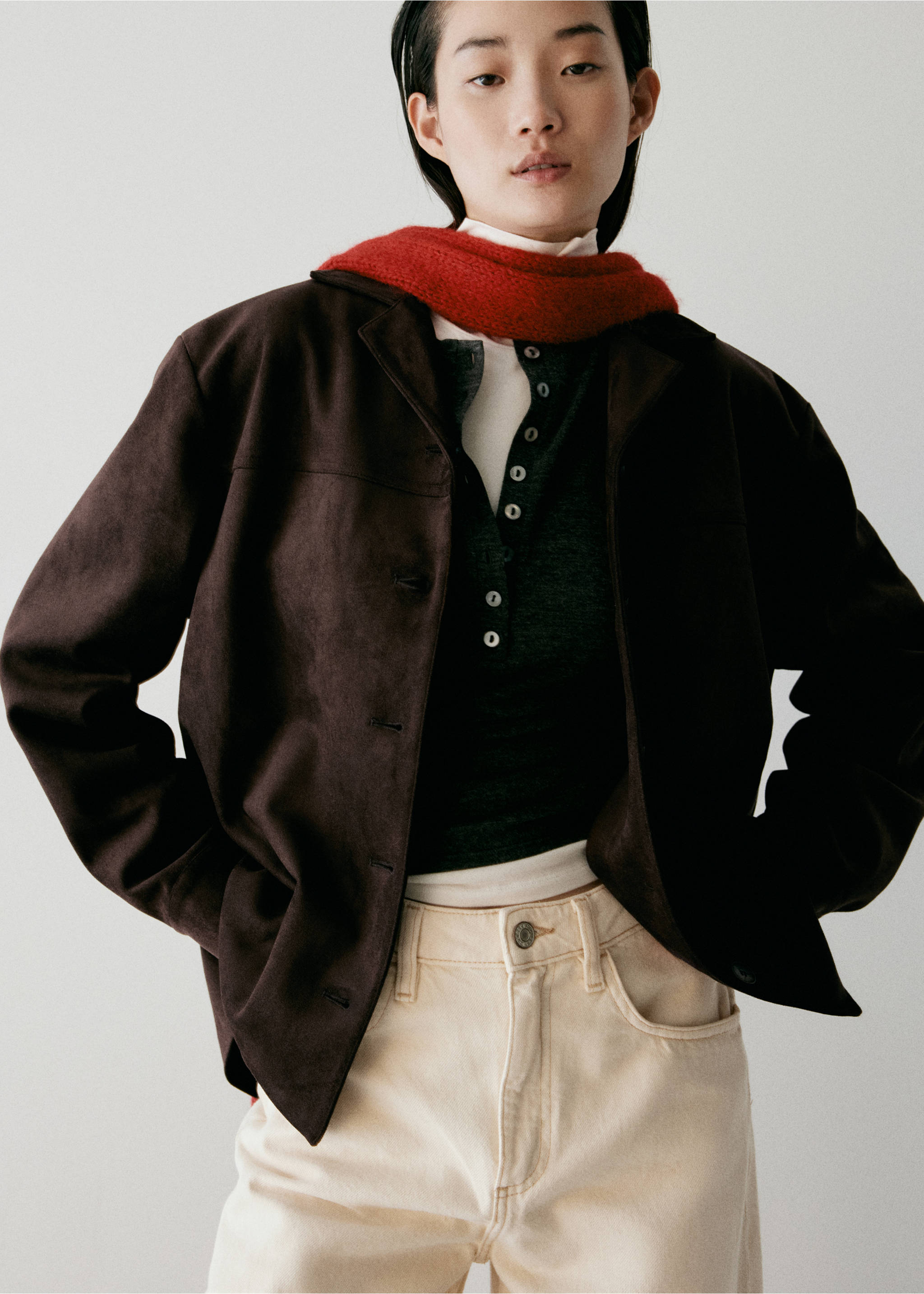 Suede effect overshirt - Medium plane, Chocolate. Ref: 37067794-00.