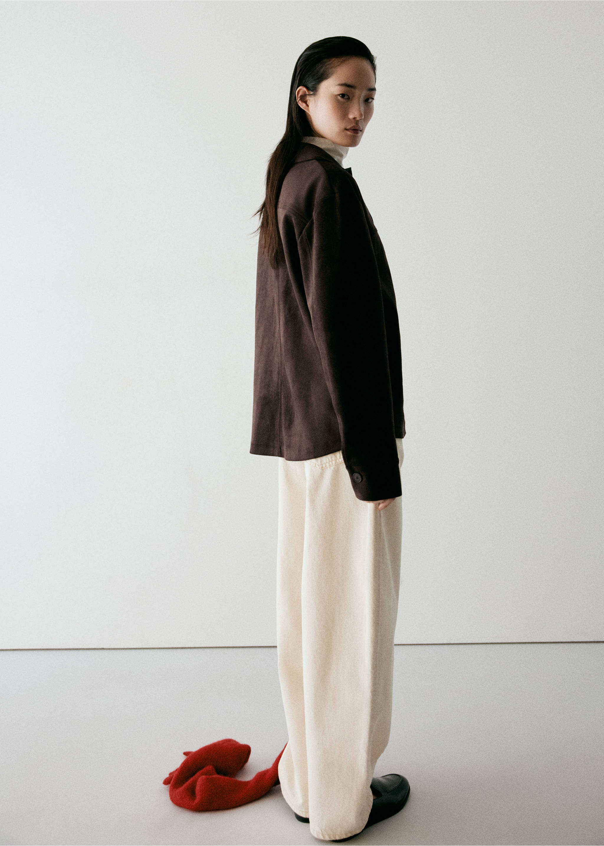 Suede effect overshirt - Reverse of the article, Chocolate. Ref: 37067794-00.
