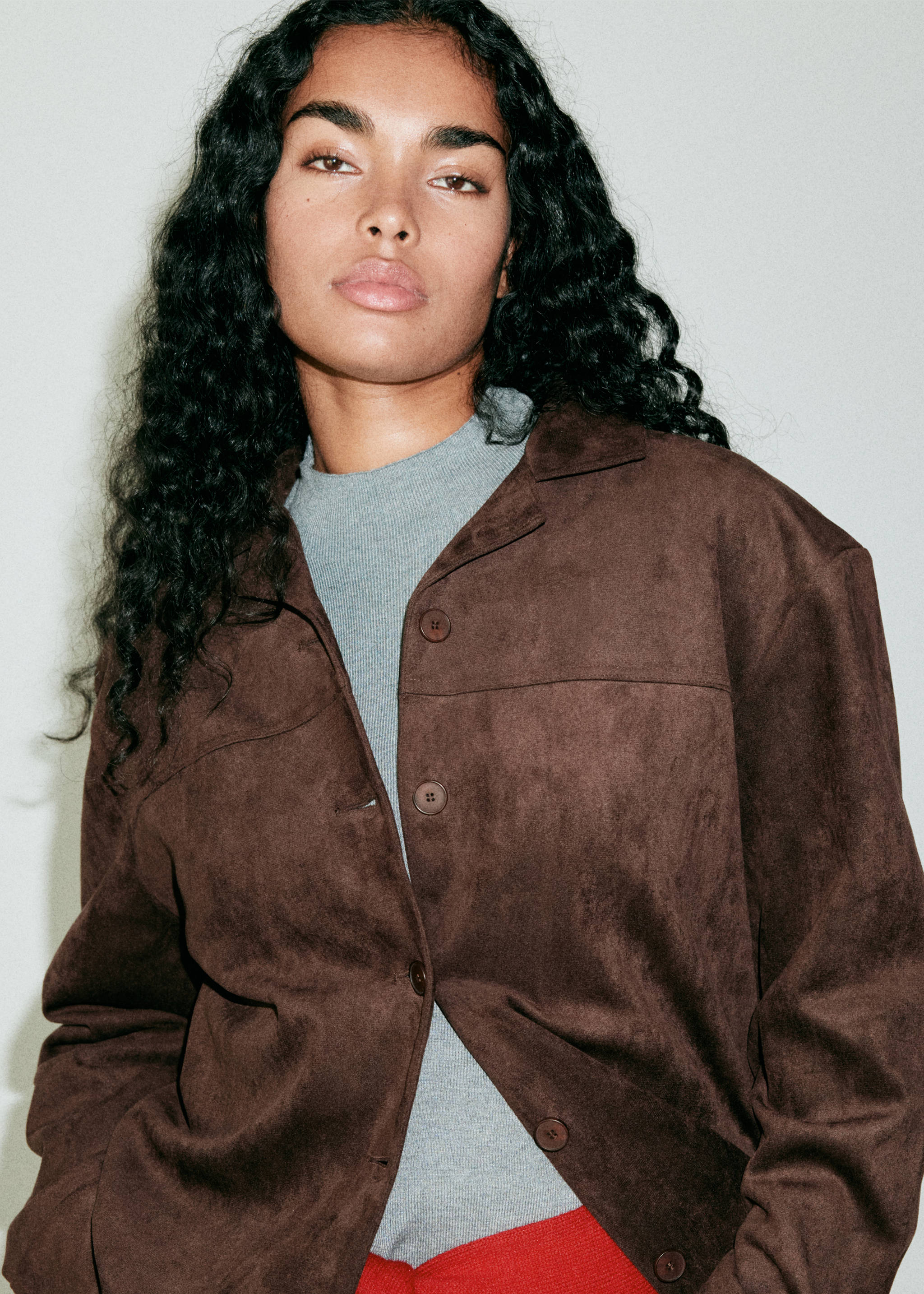 Suede effect overshirt - Details of the article 6, Chocolate. Ref: 37067794-00.