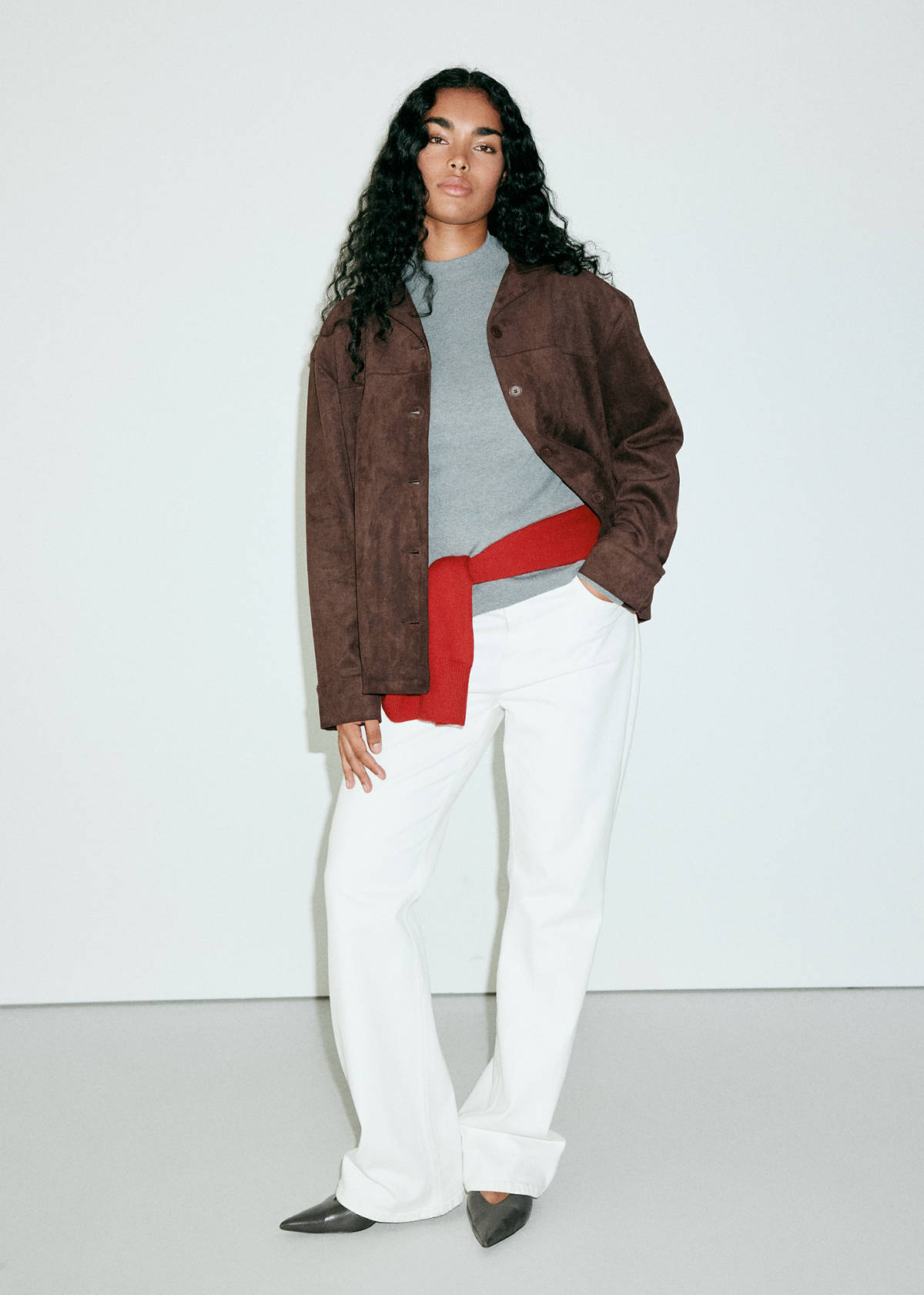Suede effect overshirt — Chocolate