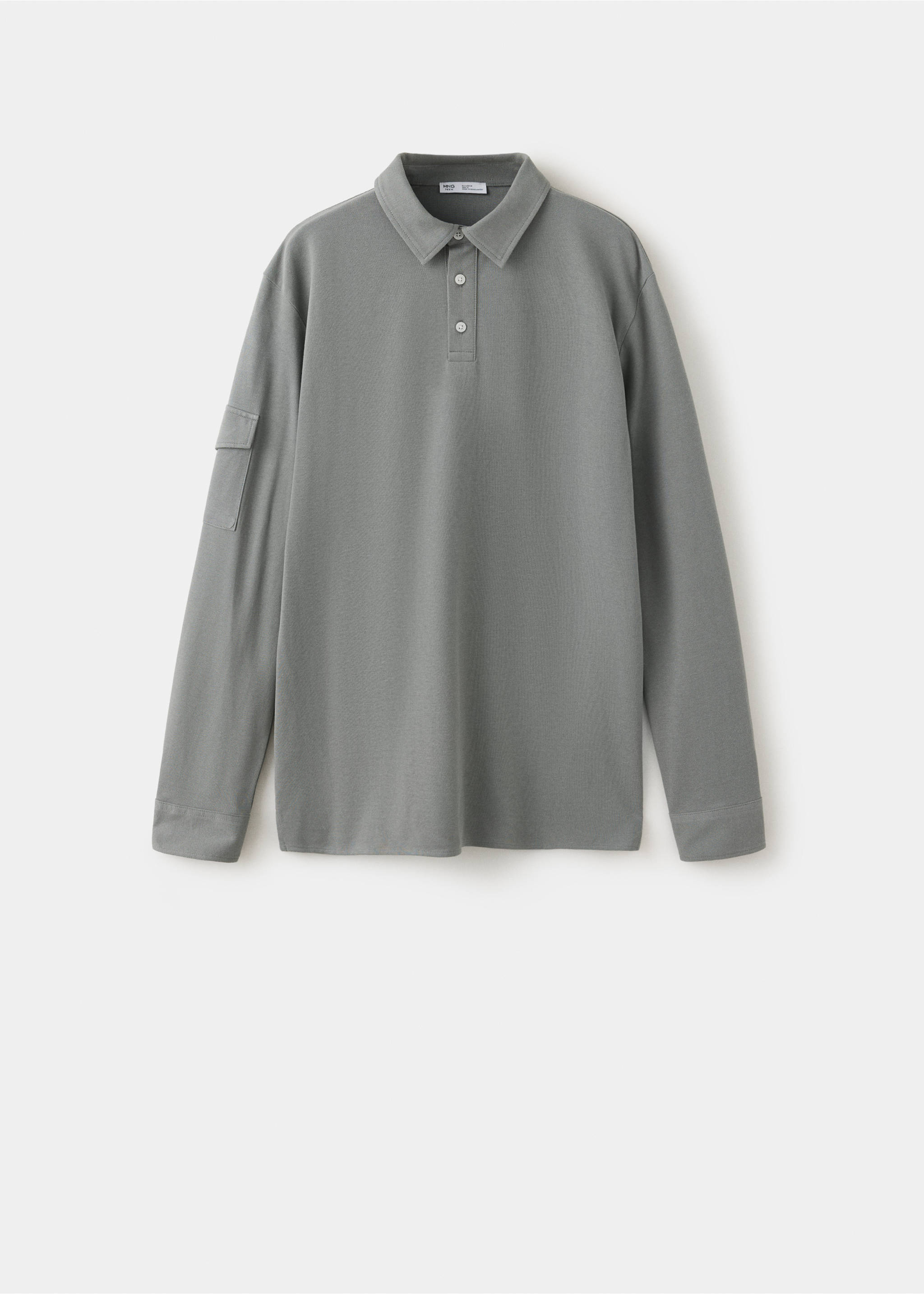Long-sleeved cotton polo shirt with pocket - Article without model, Khaki. Ref: 37067798-00.