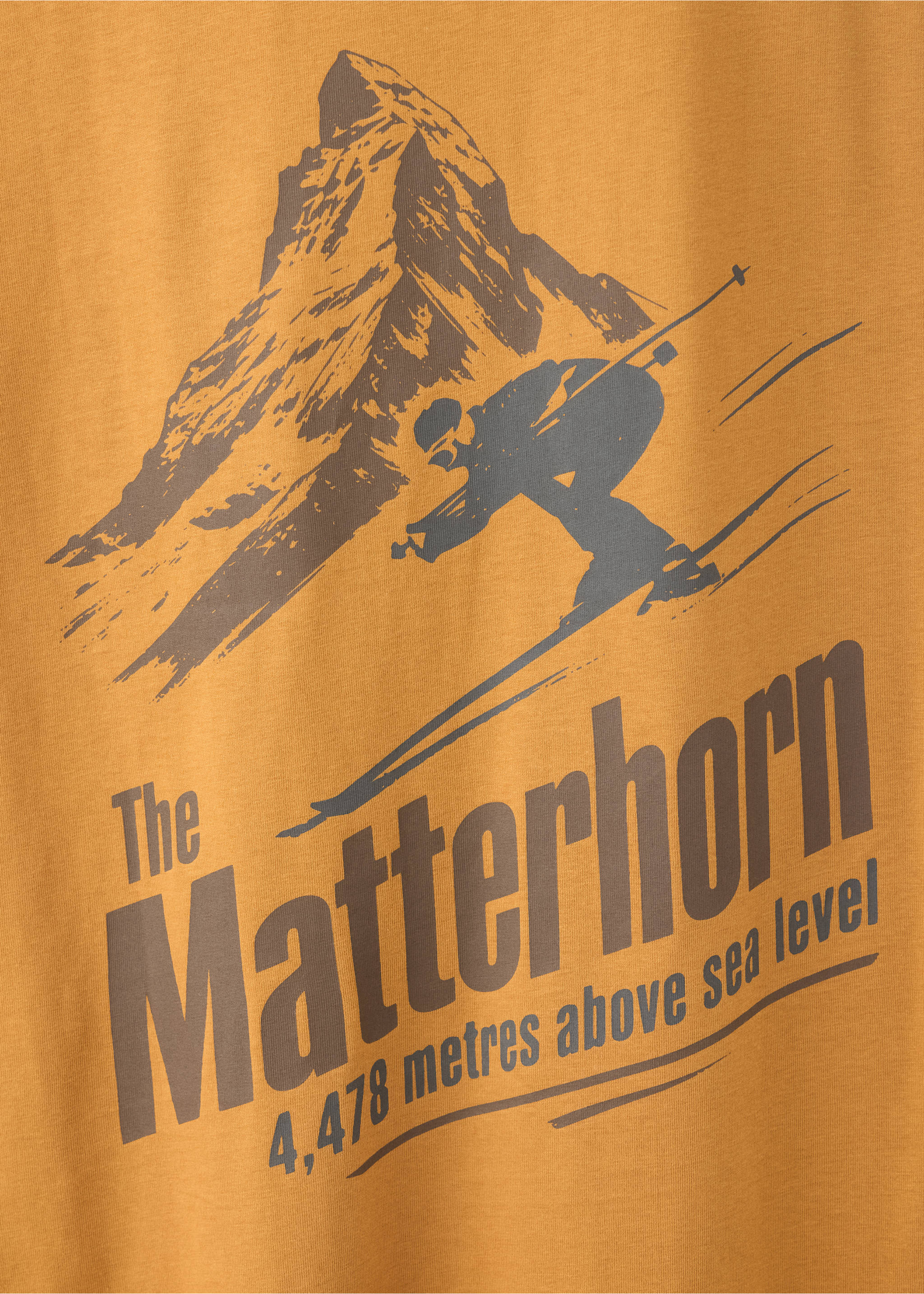 Cotton T-shirt with mountain print - Details of the article 0, Mustard. Ref: 37067804-00.
