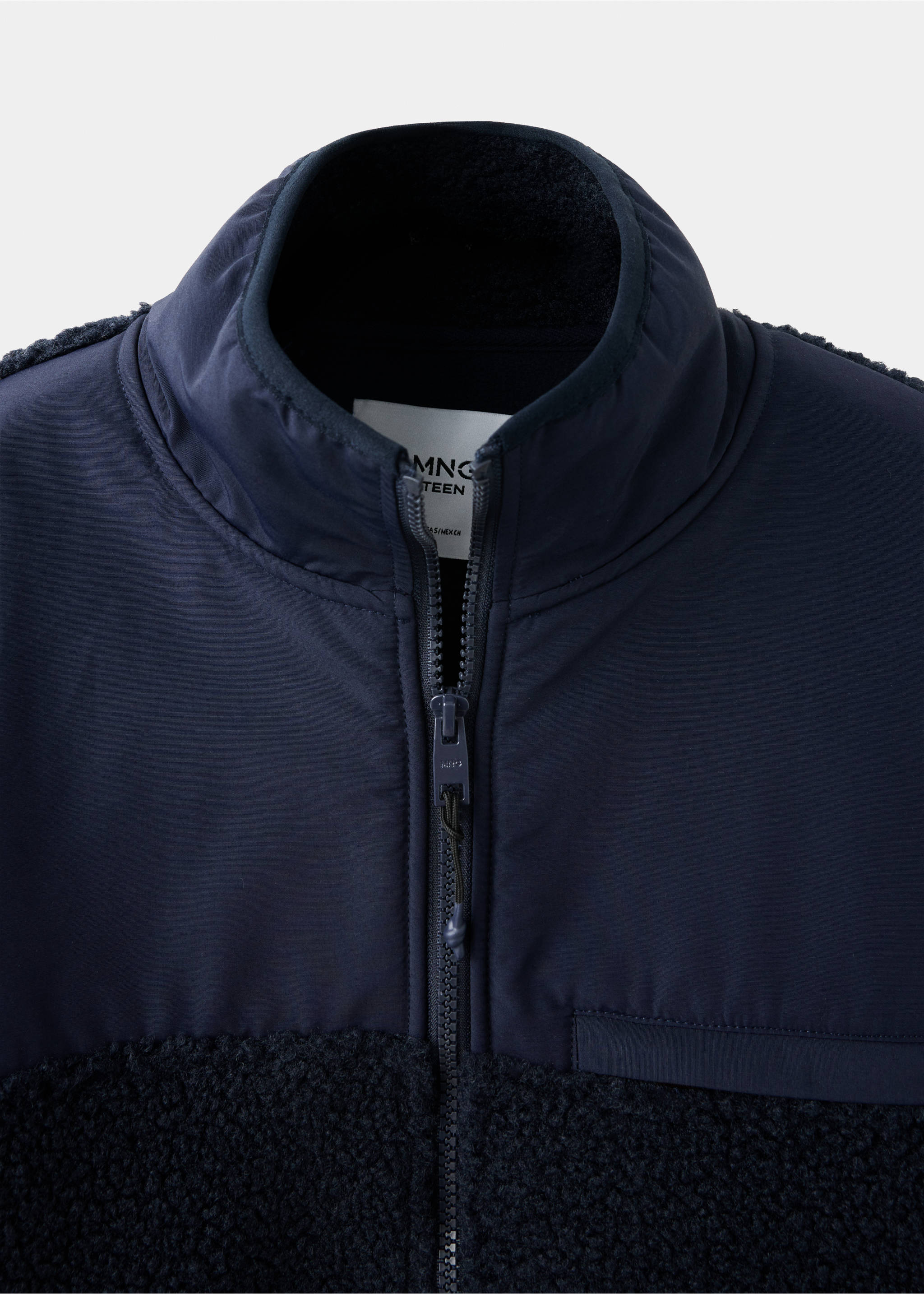 Navy blue fleece jacket collar and zip detail., Navy. Ref: 37067805-00.