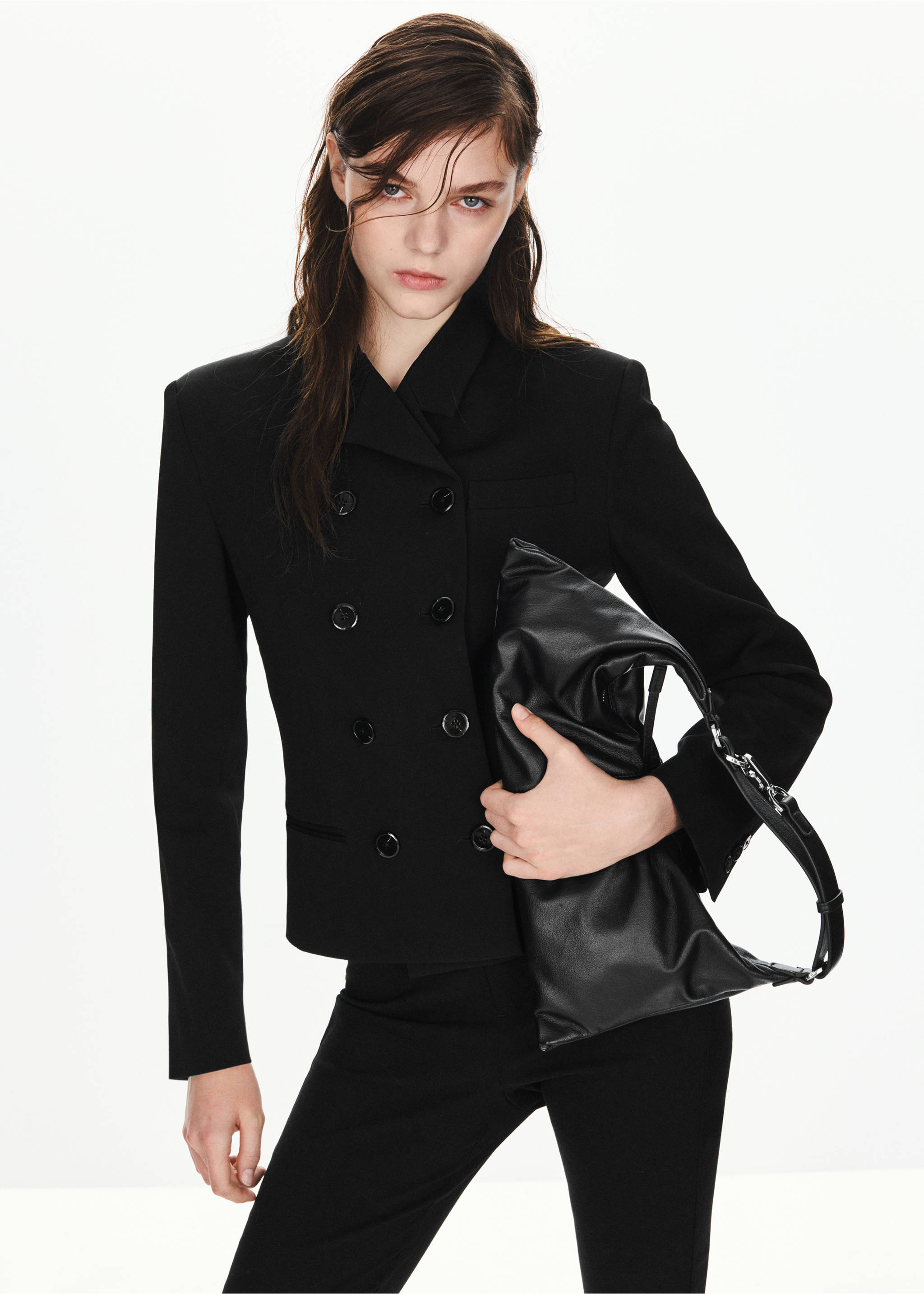Cropped crossover blazer - Medium plane, Black. Ref: 37067807-00.