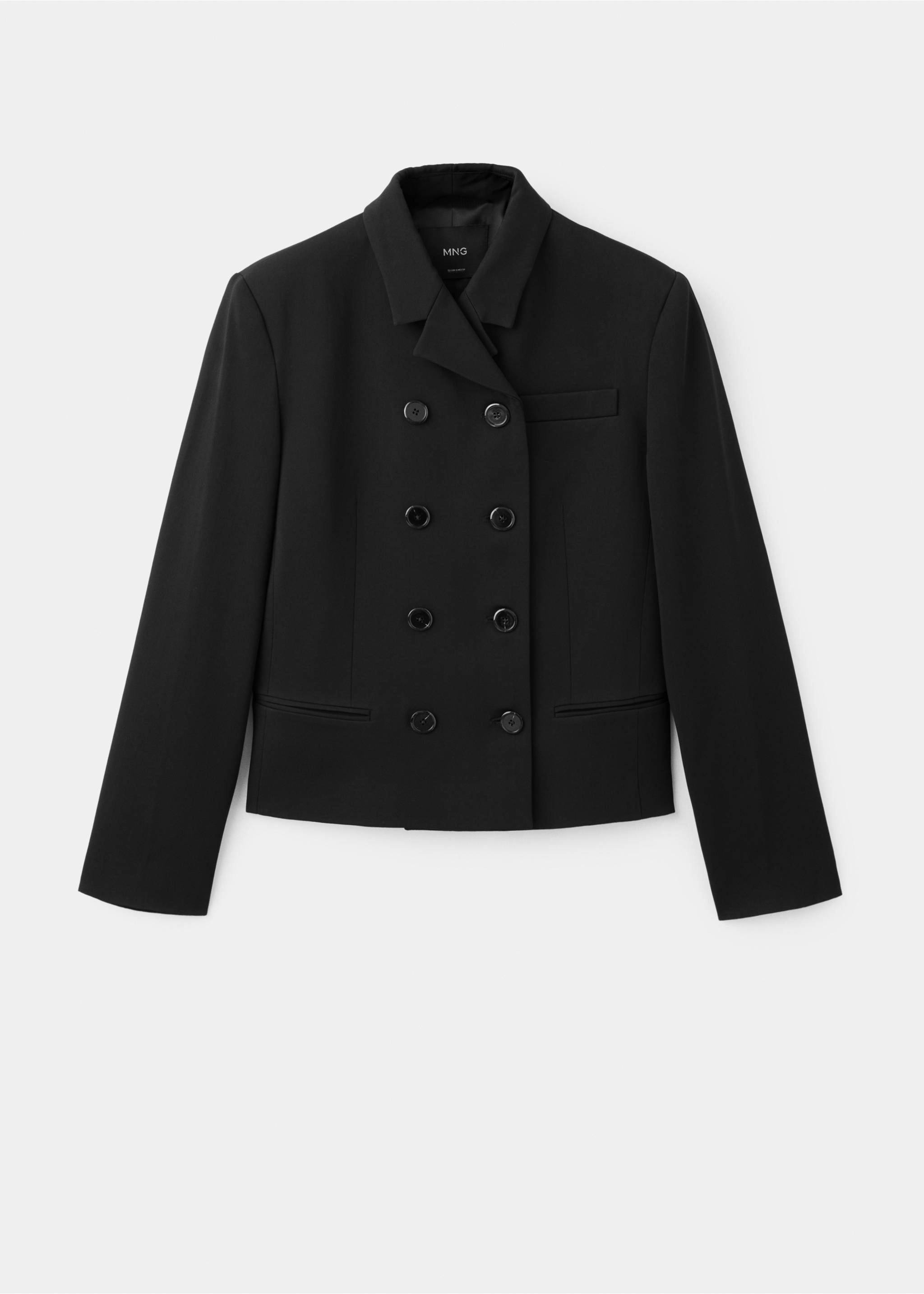Black double-breasted cropped blazer with lapel collar and button fastening., Black. Ref: 37067807-00.