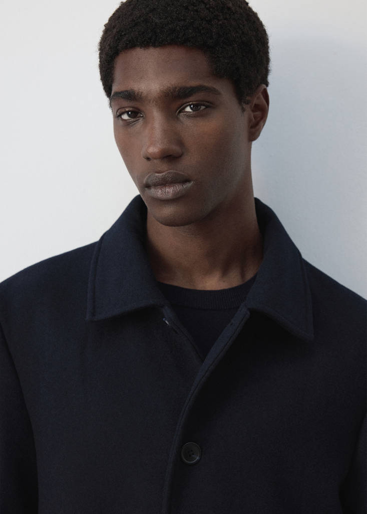 Wool coat with shirt-style collar — Night Blue