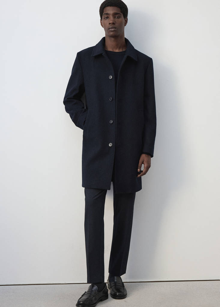 Wool coat with shirt-style collar — Night Blue