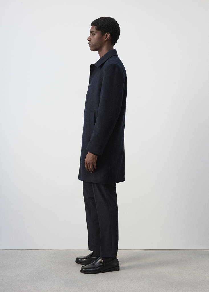 Wool coat with shirt-style collar — Night Blue