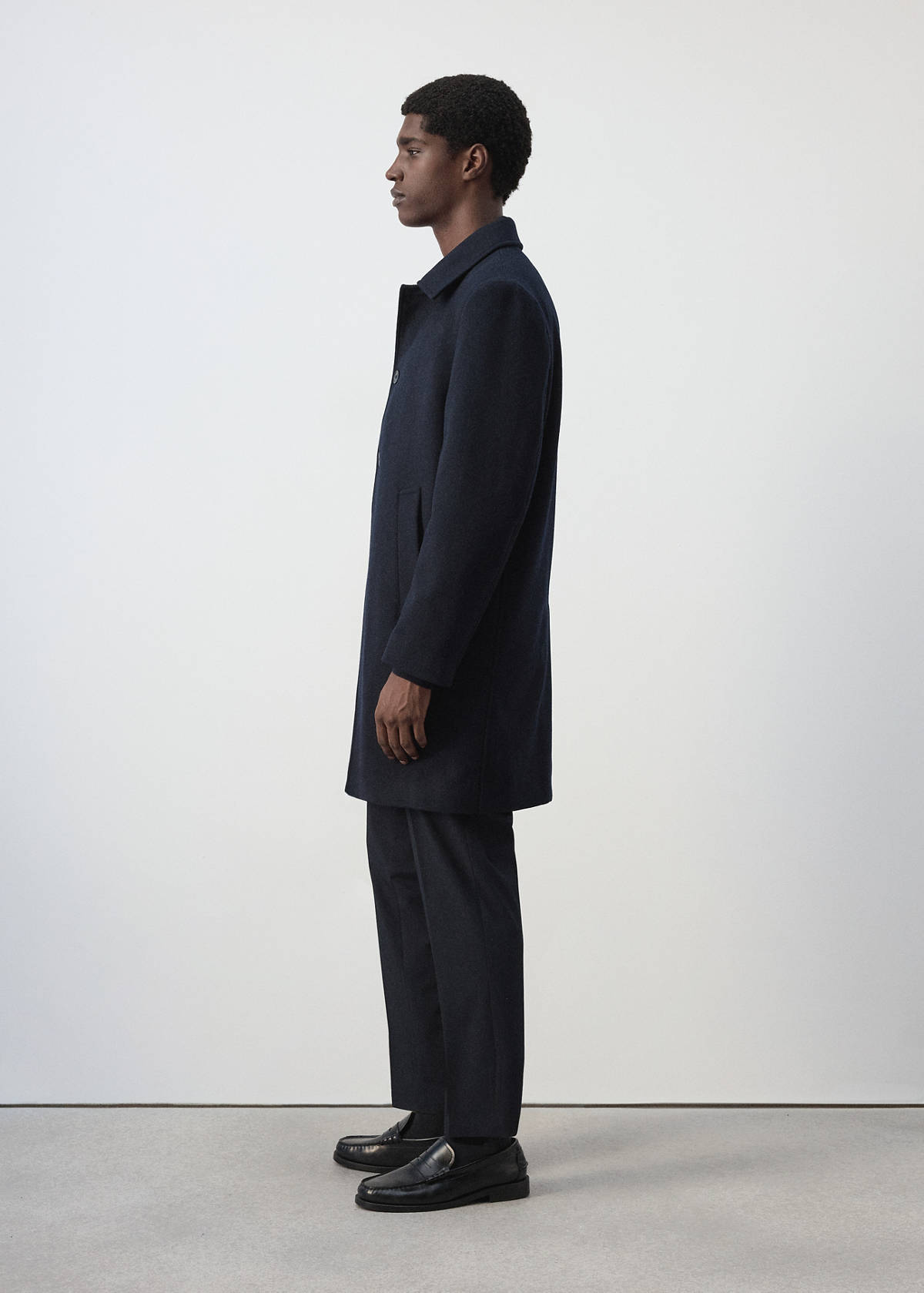 Wool coat with shirt-style collar — Night Blue
