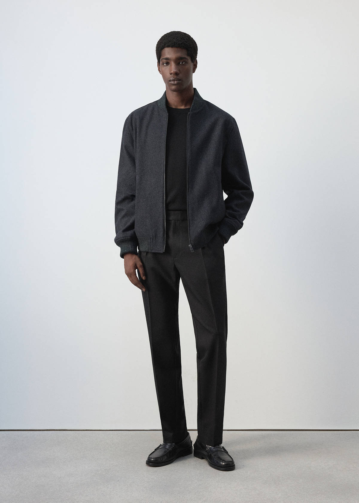 Wool-blend bomber jacket — Charcoal