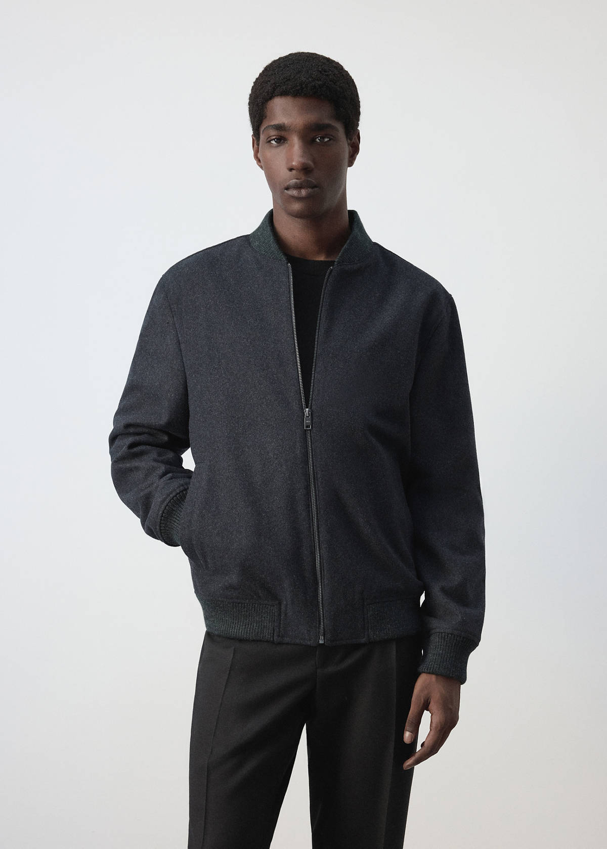 Wool-blend bomber jacket — Charcoal