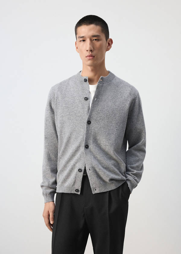100% wool fine-knit cardigan — Medium Heather Grey
