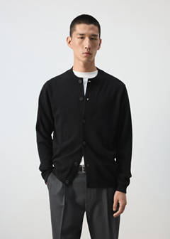 100% wool fine-knit cardigan — Black 1