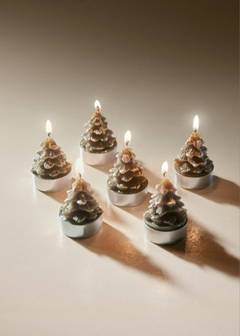 Pack of 6 tree detail candles — Green 1