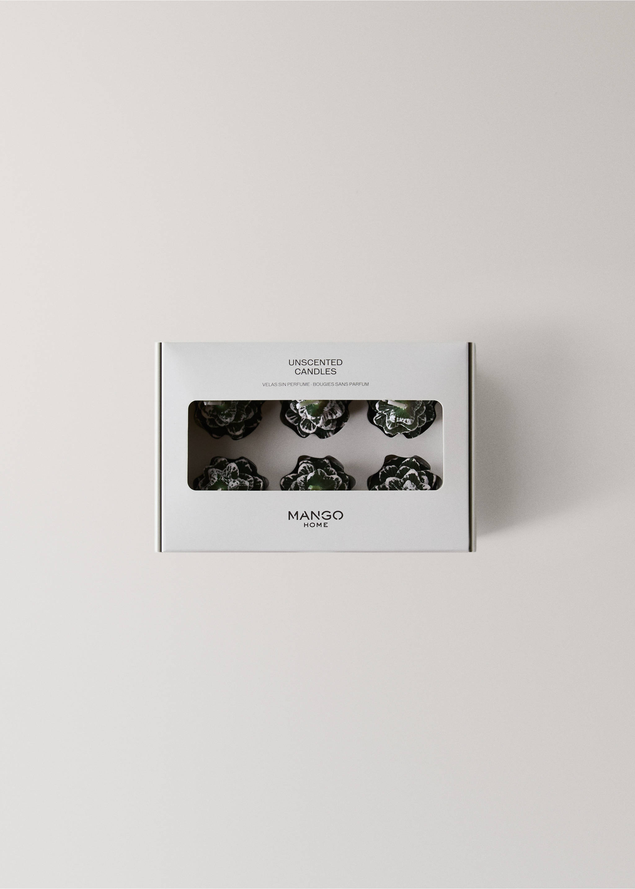 A box of six green, flower-shaped unscented candles., Green. Ref: 37067890-00.