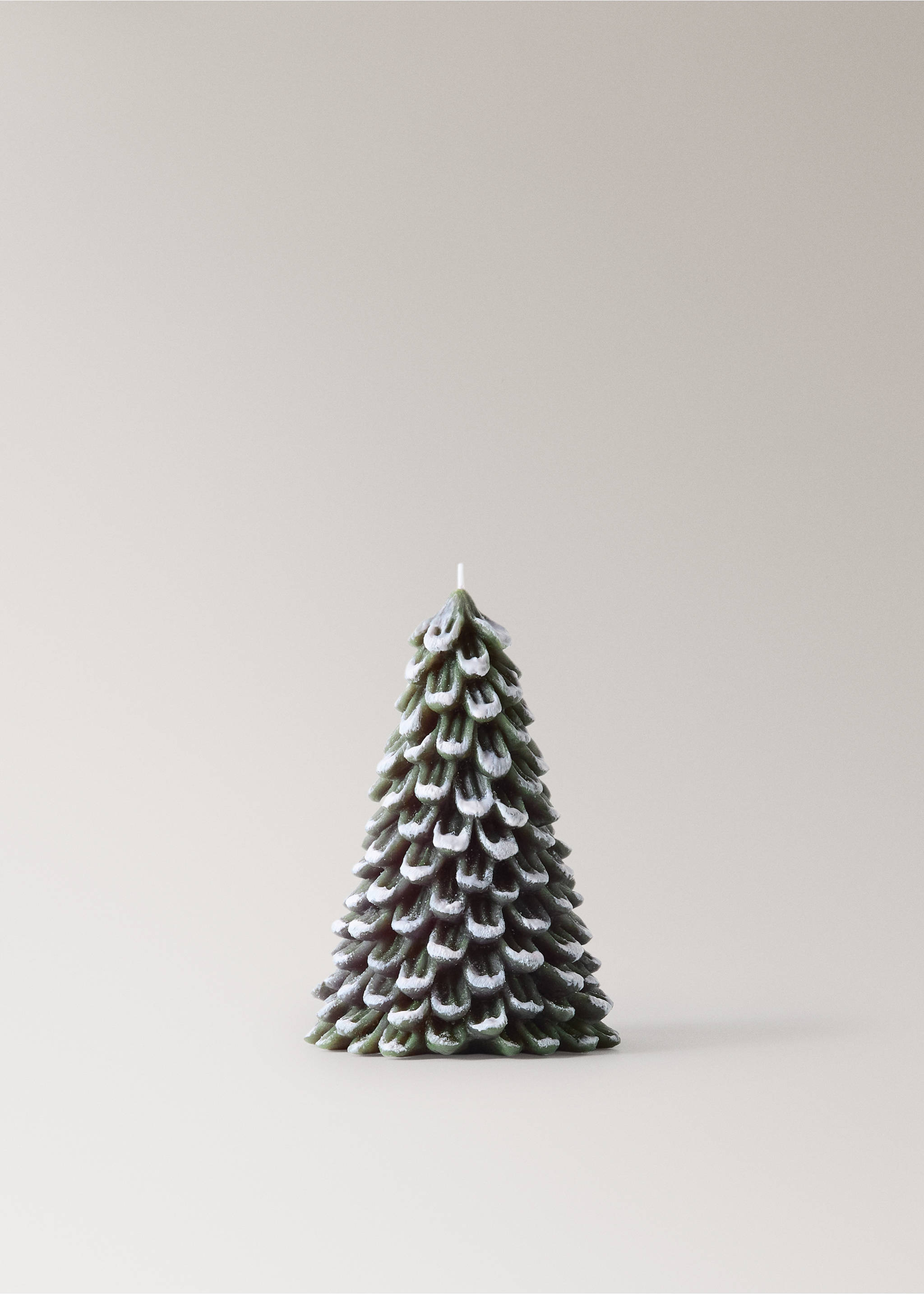 Green Christmas tree-shaped candle with snowy white tips., Green. Ref: 37067892-00.