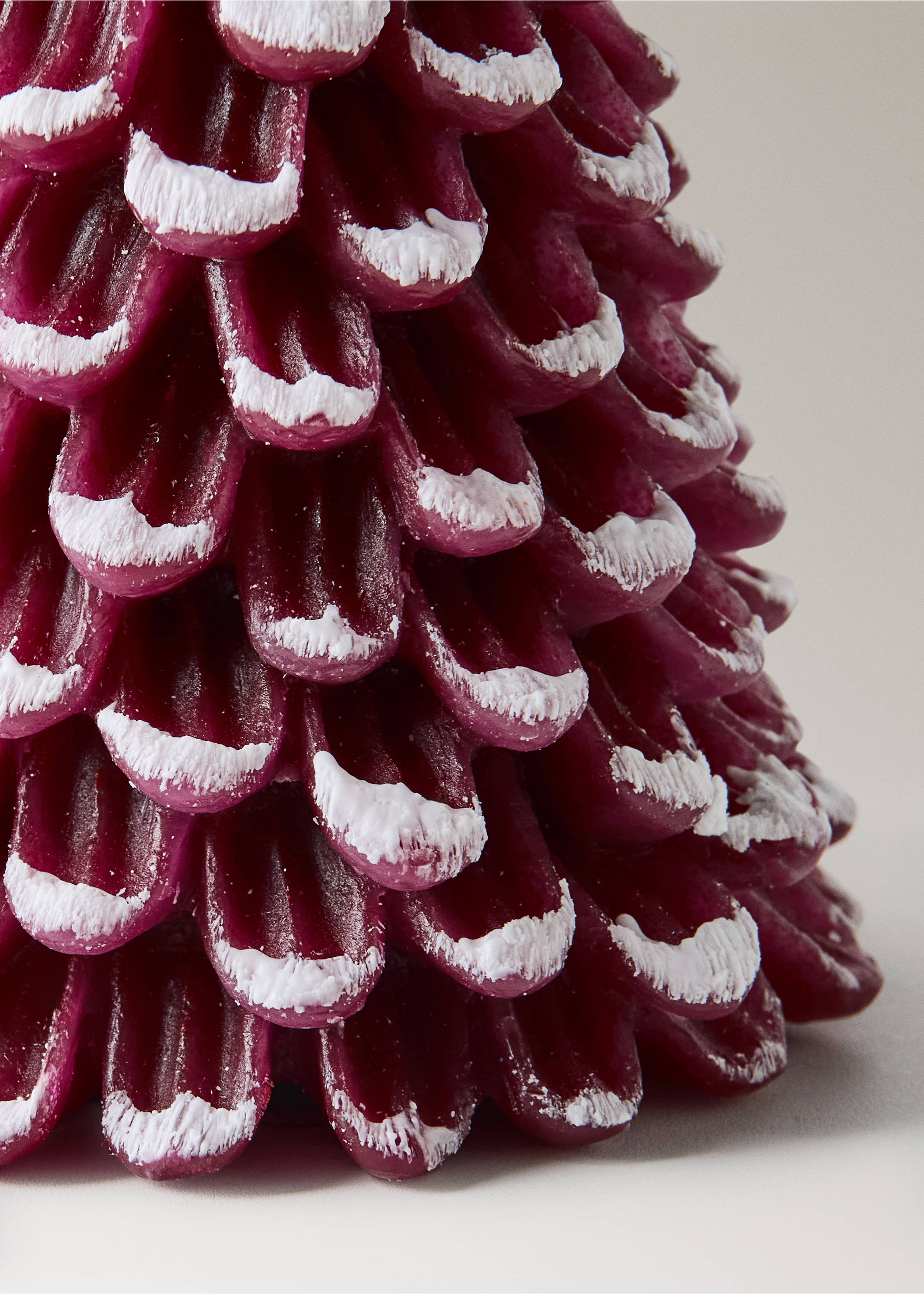Burgundy pinecone candle with white-tipped snow effect detail., Maroon. Ref: 37067892-00.