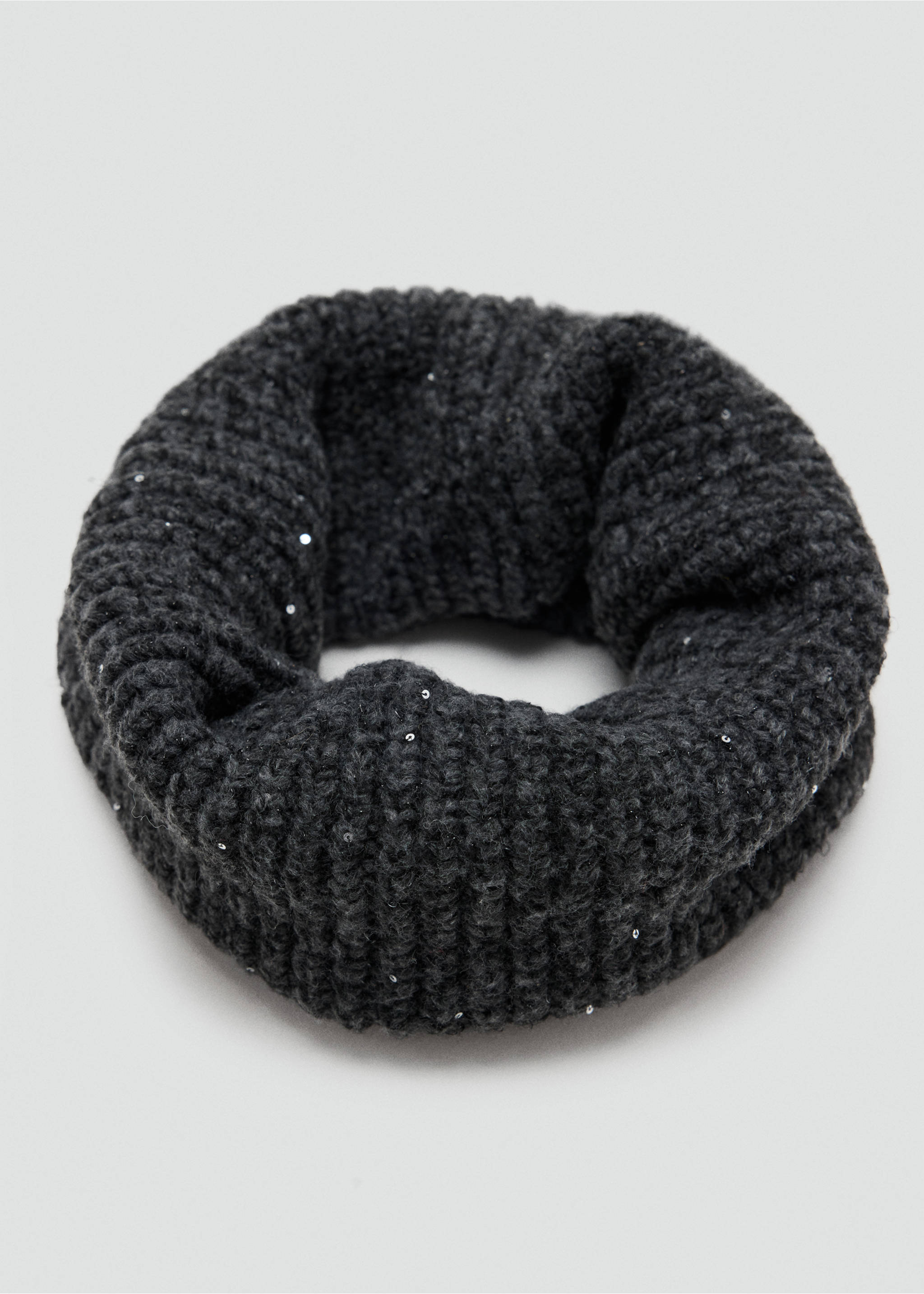 Dark grey knitted snood scarf with subtle sparkling sequins., Charcoal. Ref: 37067895-00.