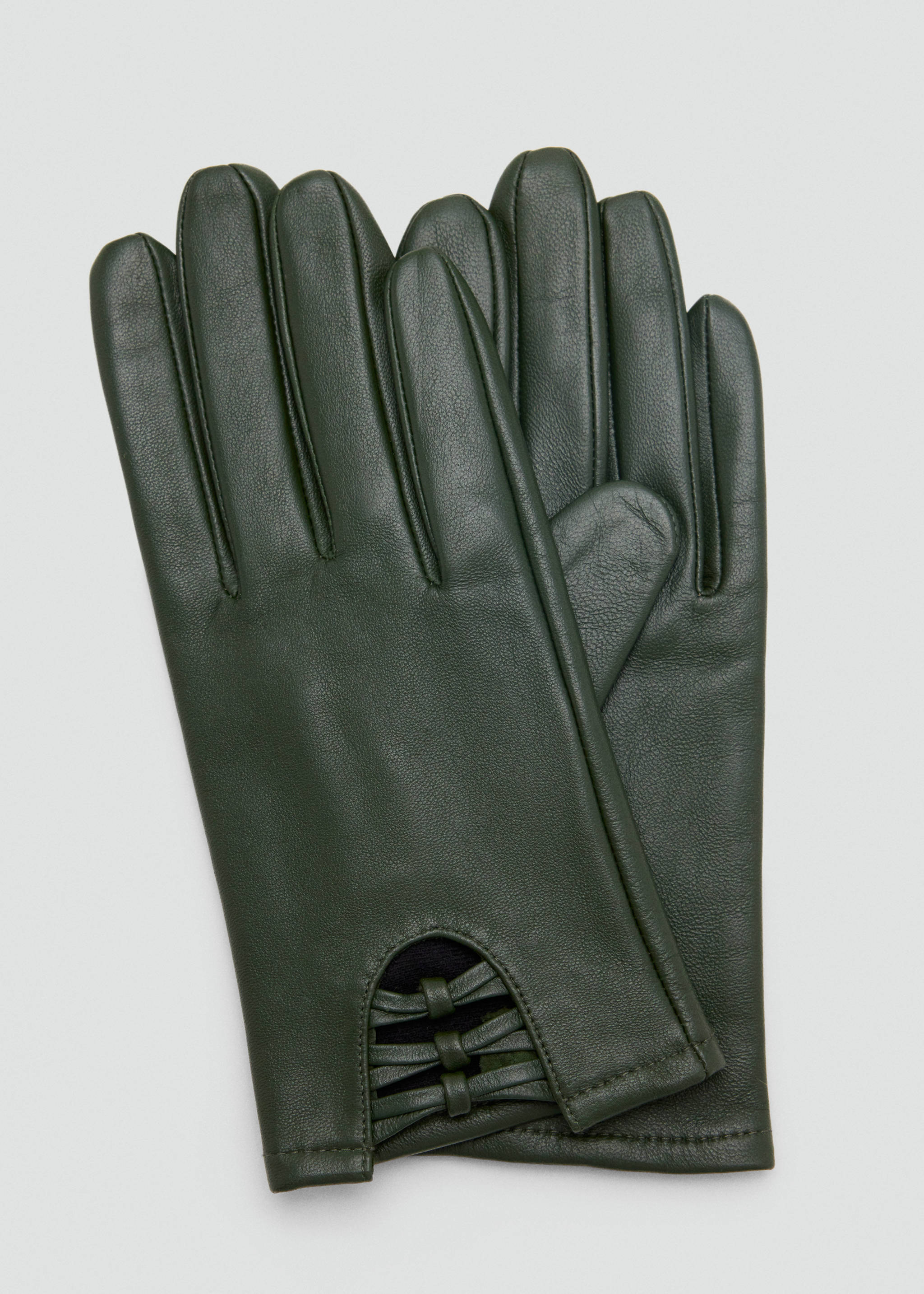 Dark green leather gloves with a cutout wrist detail.