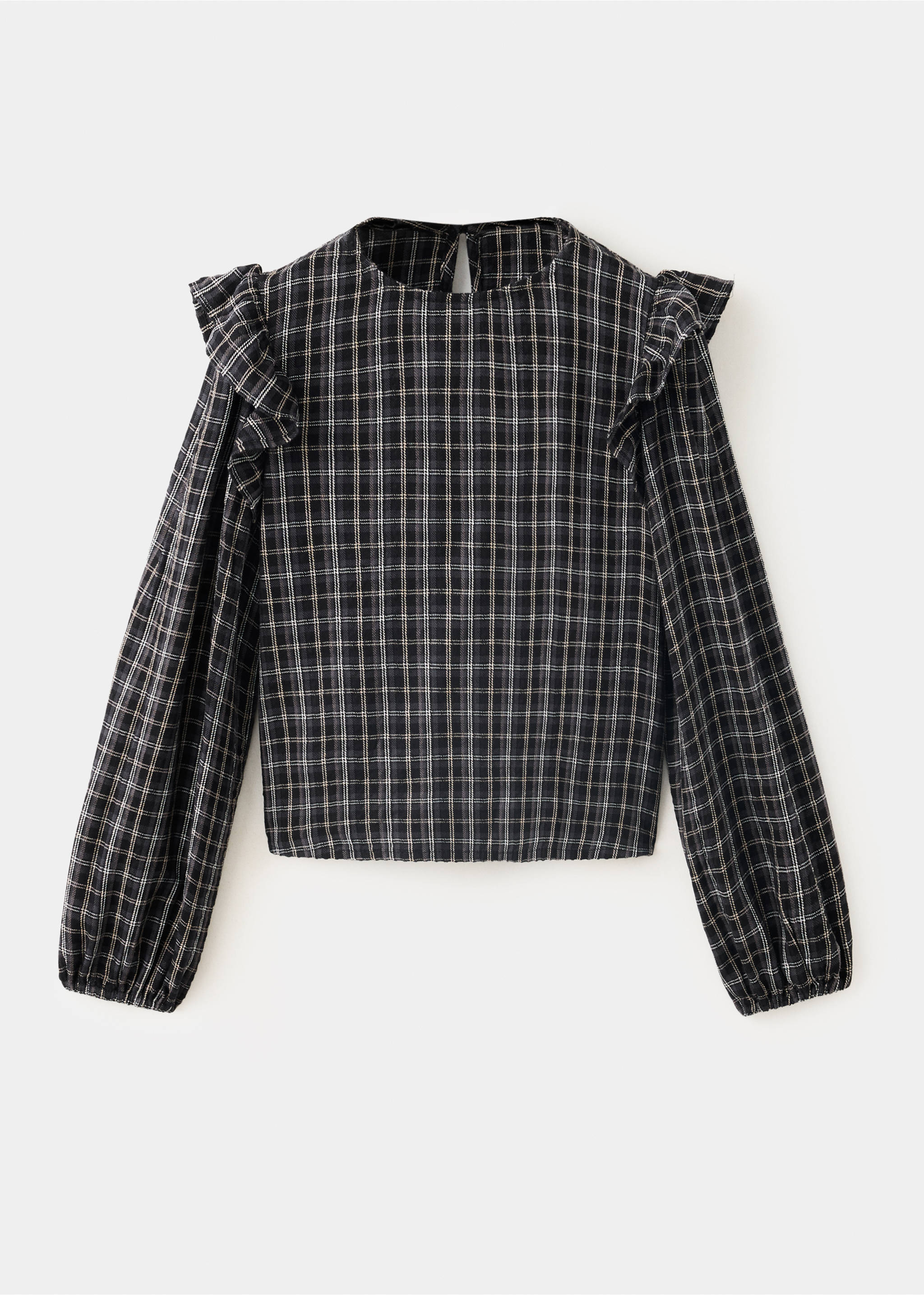 Blouse à carreaux avec volants détaillés - Article sans modèle, Noir. Ref: 37067909-00.