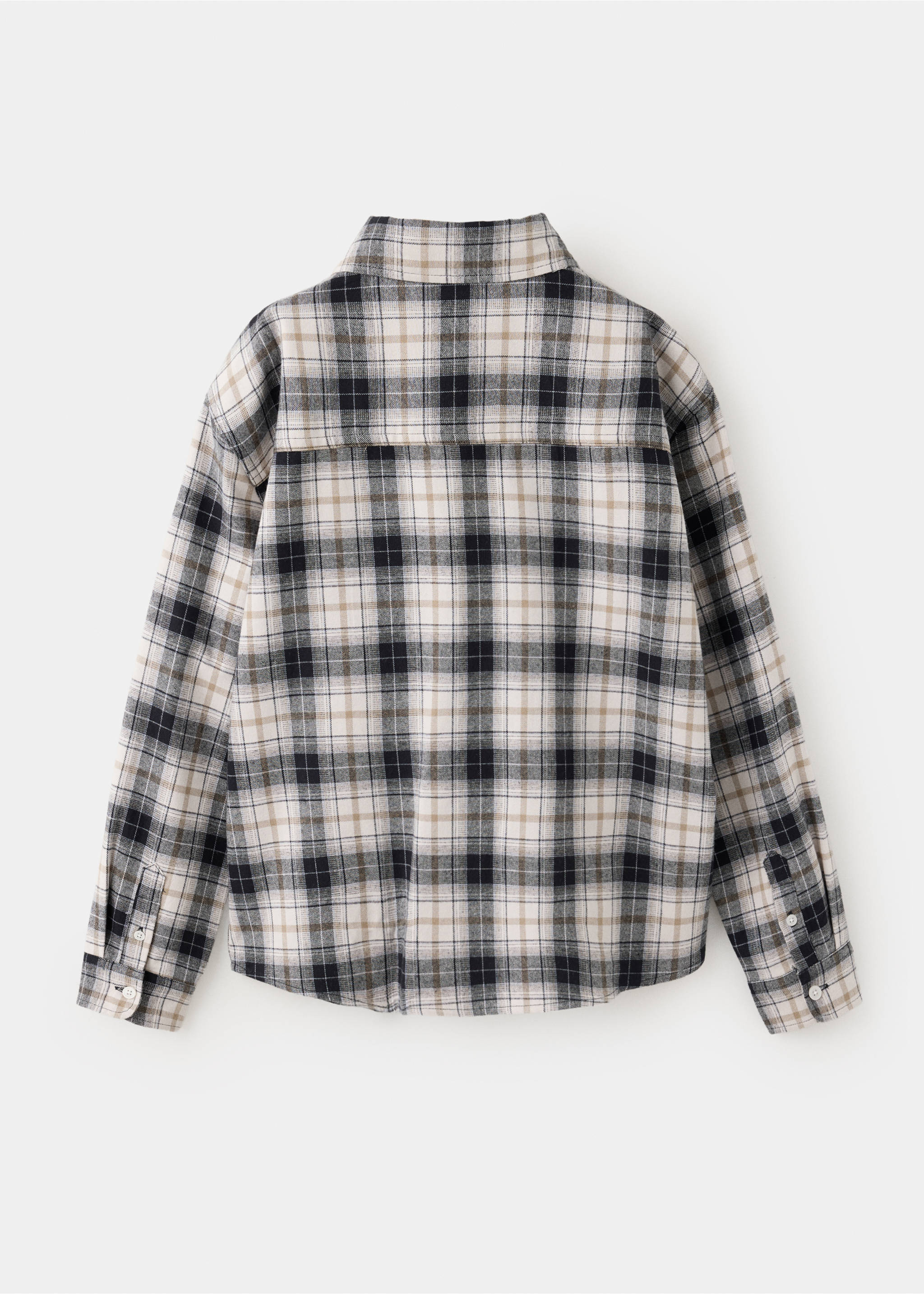 Back view of a black, beige, and white plaid children's shirt., Charcoal. Ref: 37067911-00.