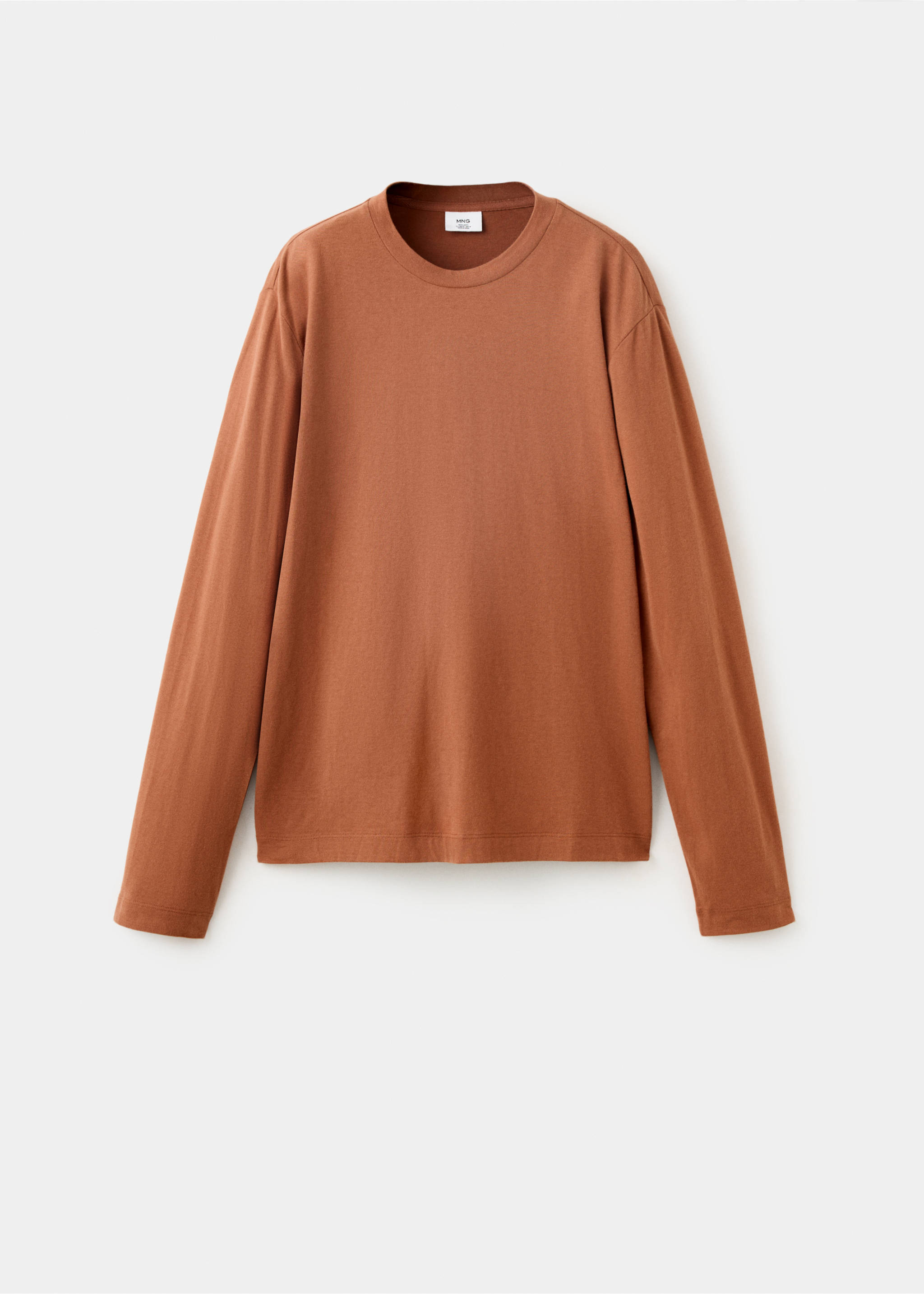 Brown long-sleeve t-shirt with a crew neck., Burnt Orange. Ref: 37067912-00.